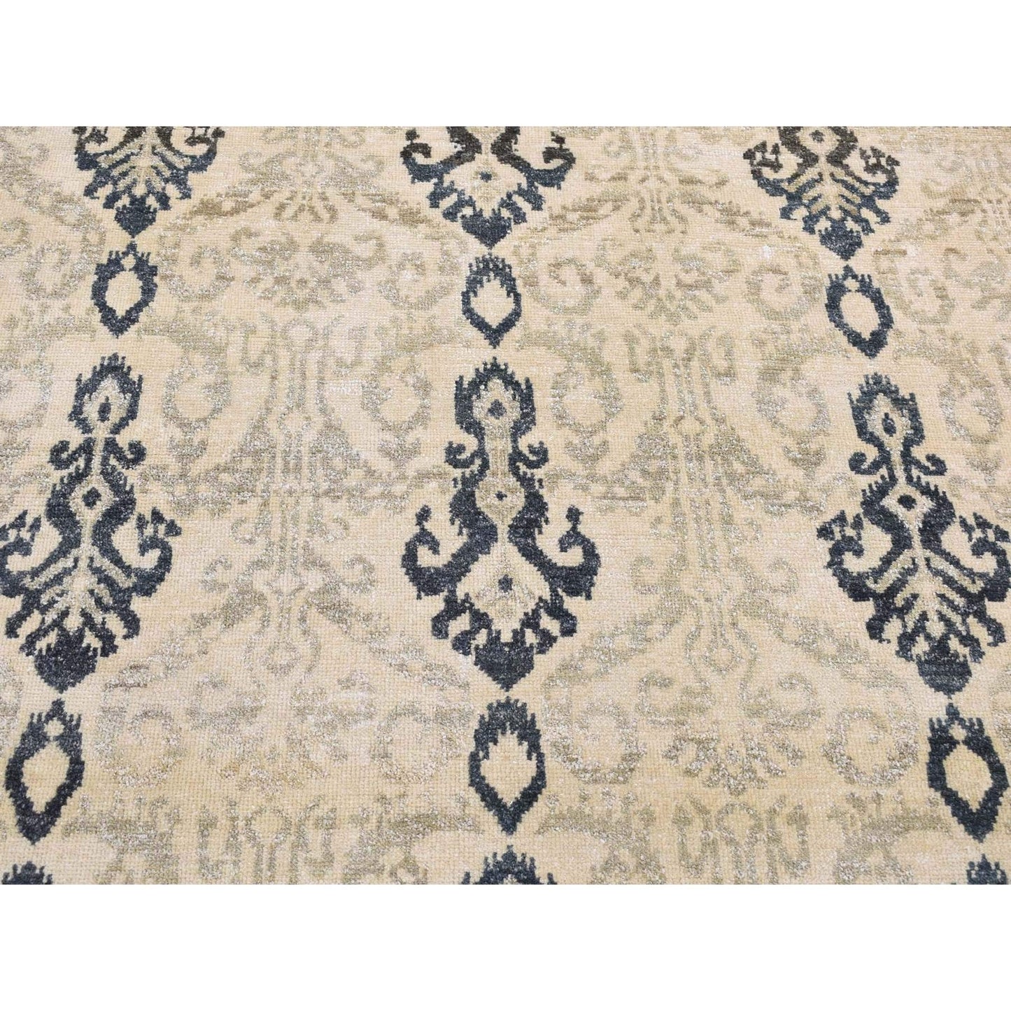 5'10"X8'7" Brown Tone On Tone Ikat Design Pure Wool Hand Knotted Rug