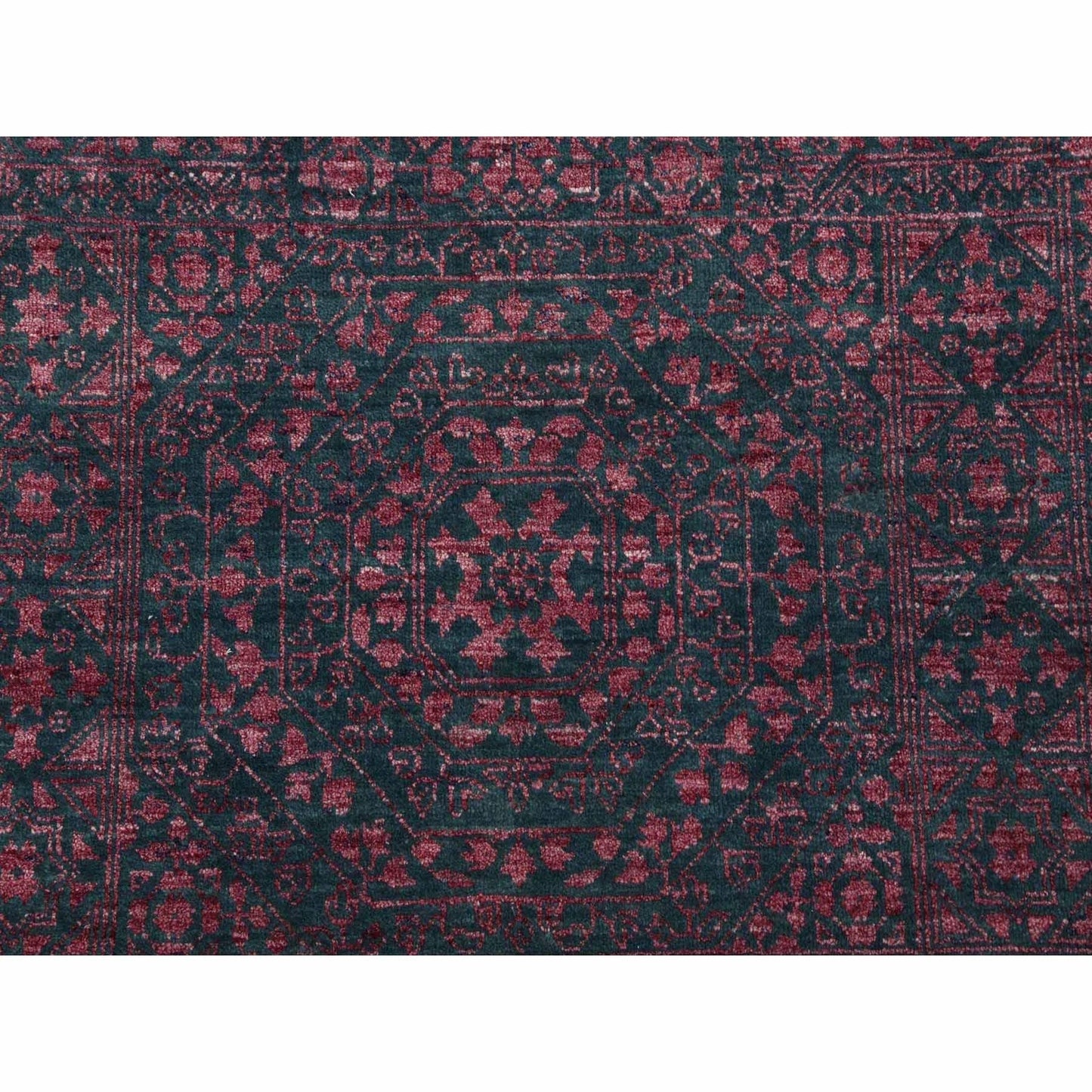 8'X9'9" Dark Green Obscured Mamluk Design Wool And Silk Hand Knotted Rug
