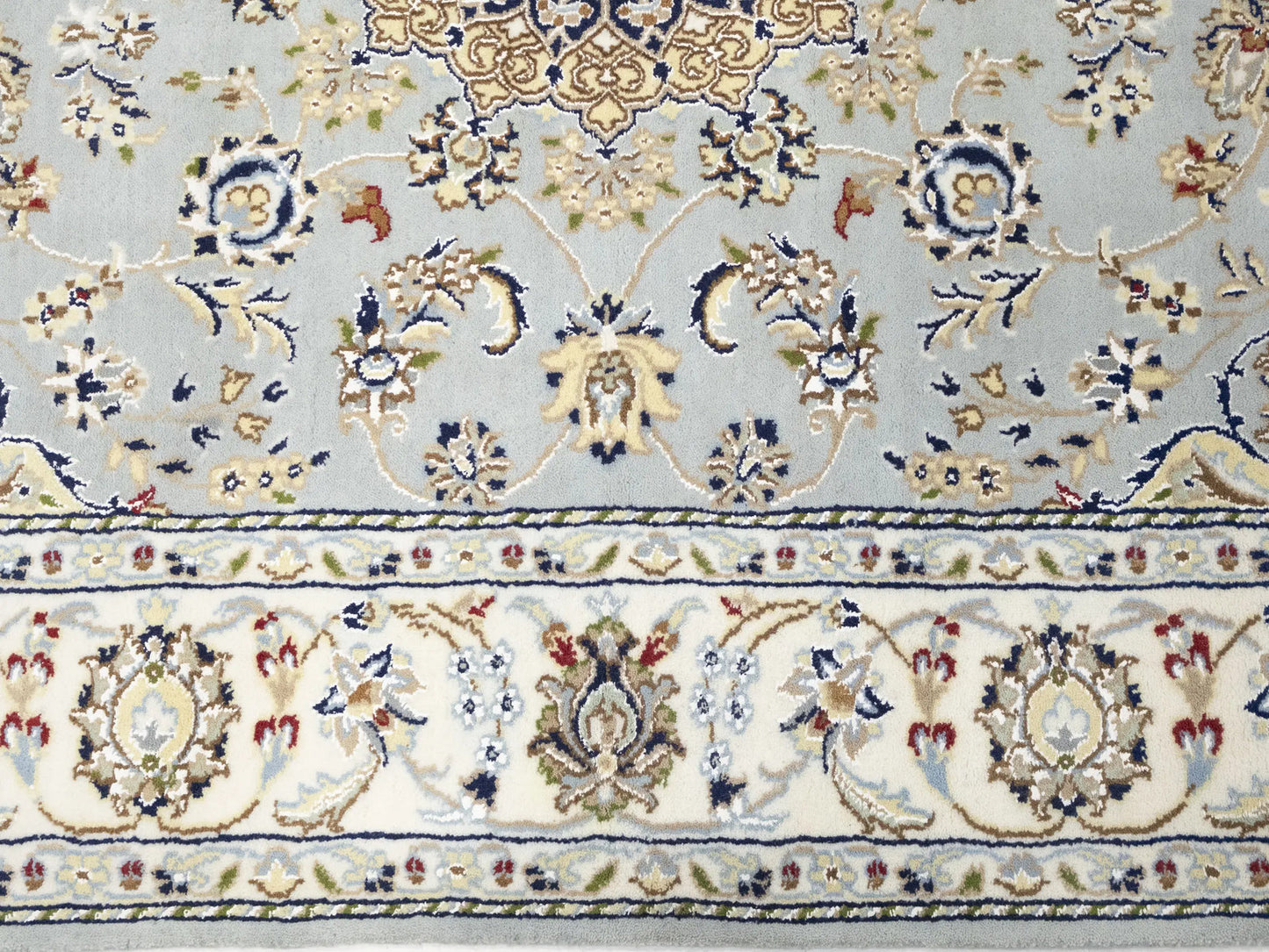 Wool Silk Indo-Nain Blue Gray 5X7 Ft Oriental Rug