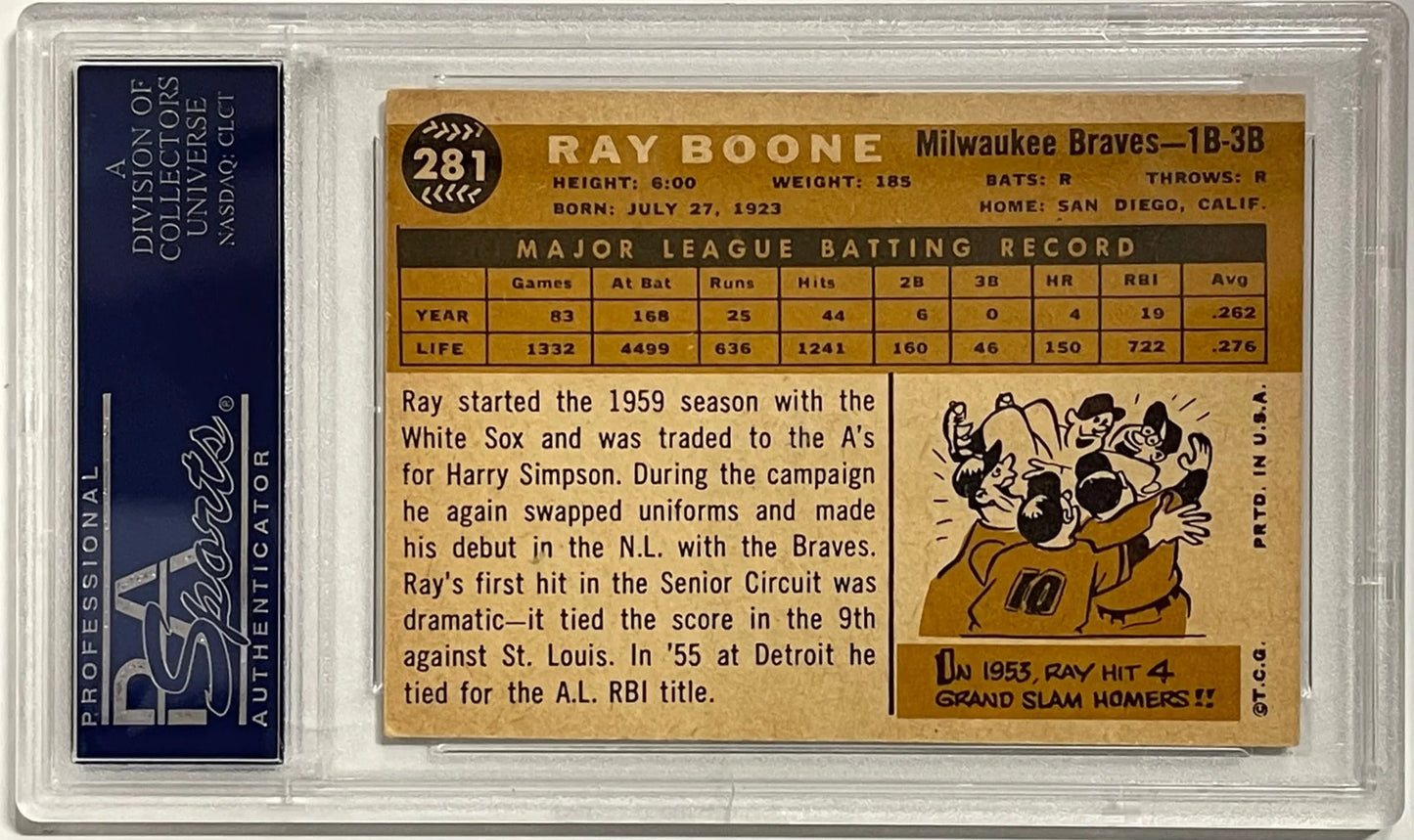 Ray Boone Autographed 1960 Topps Card #281 (Psa)