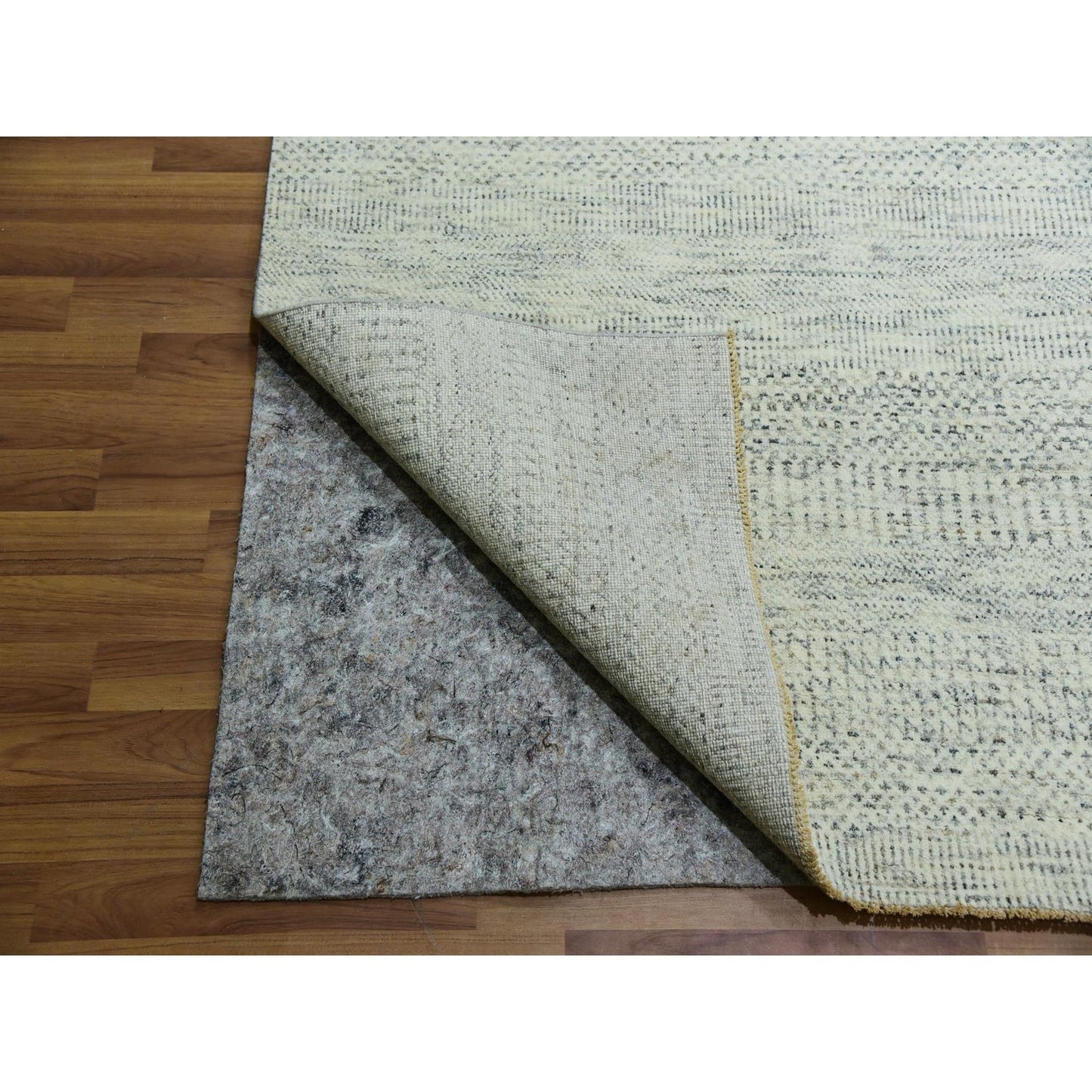 14'X14' Eggnog White Hand Knotted Modern Grass Design Wool Square Rug