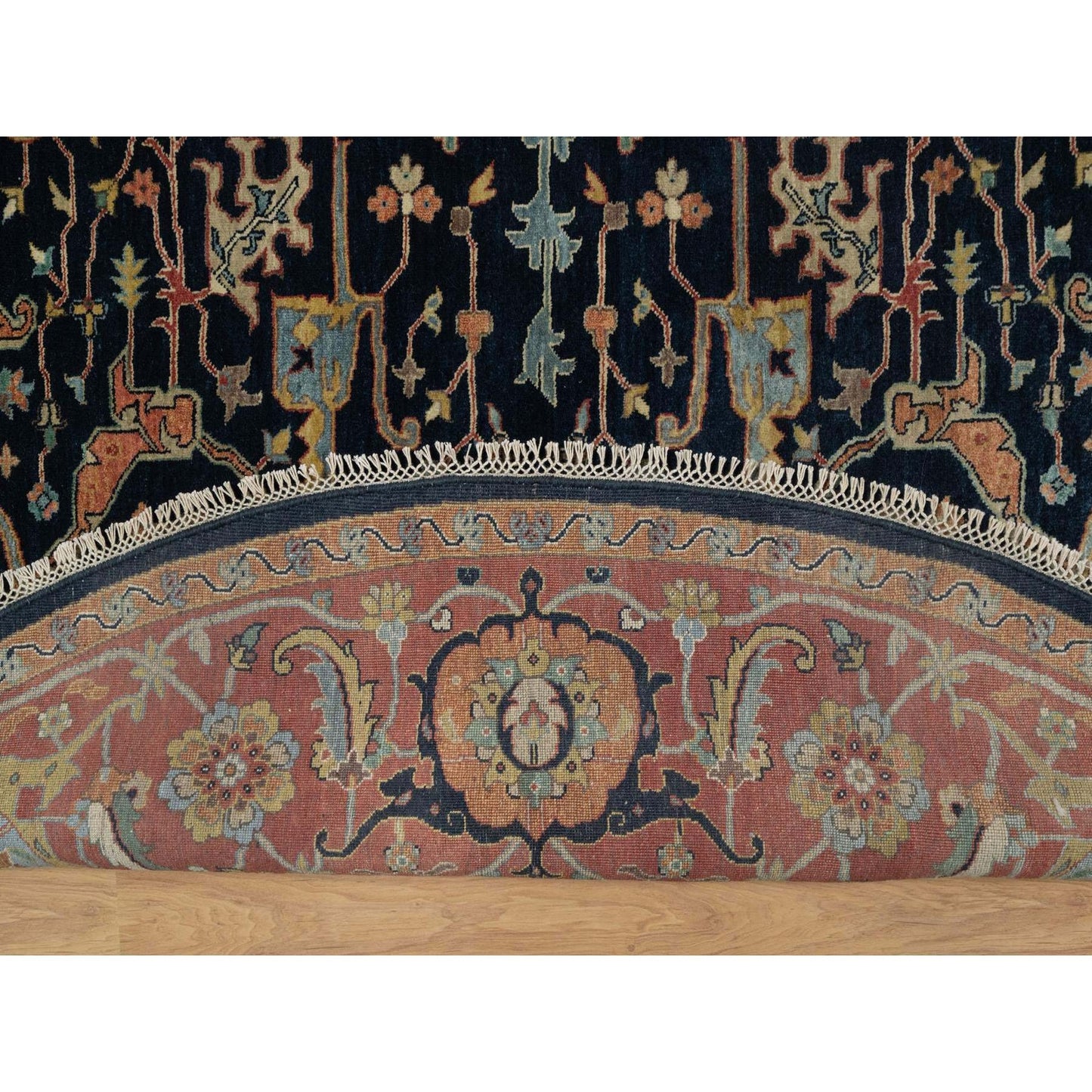 10'1"X10'1" Navy Antiqued Heris Re-Creation Hand Knotted Wool Round Rug