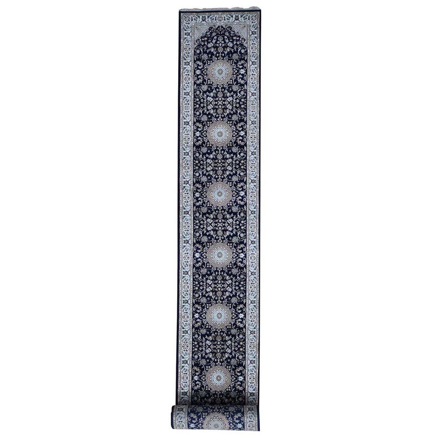 3'X18' Blue Pure Wool 250 Kpsi Nain Xl Runner Hand Knotted Oriental Rug