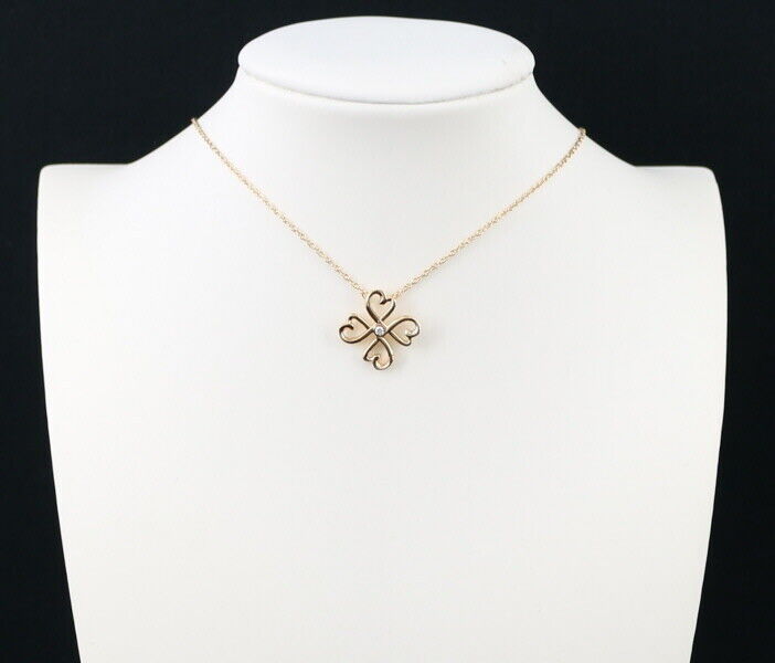 Tiffany&Co. Necklace Diamond Loving Heart Clover 18K 750 Rose Gold