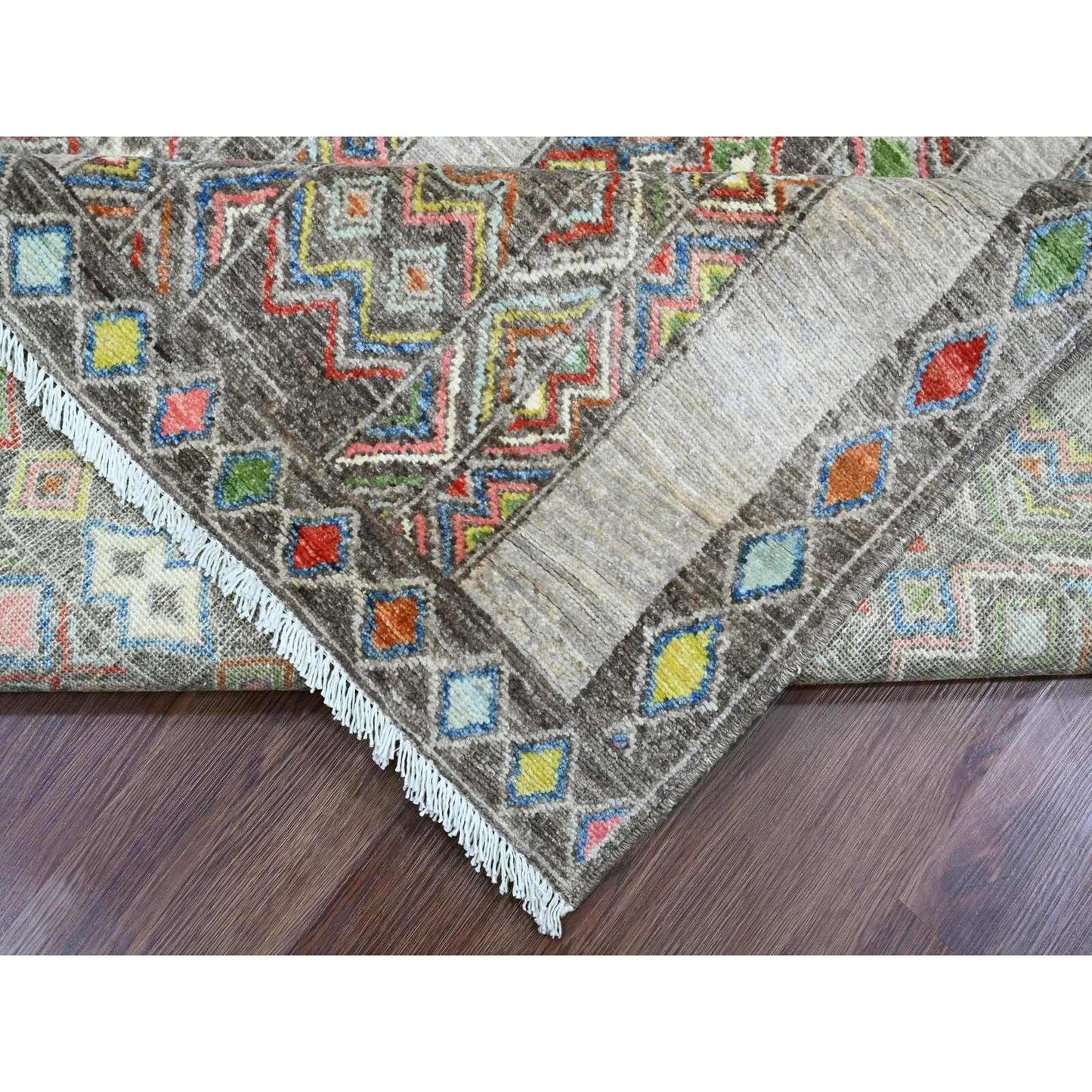 8'1"X9'6" Gray Geometric Design,Berber Influence Wool Hand Knotted Rug