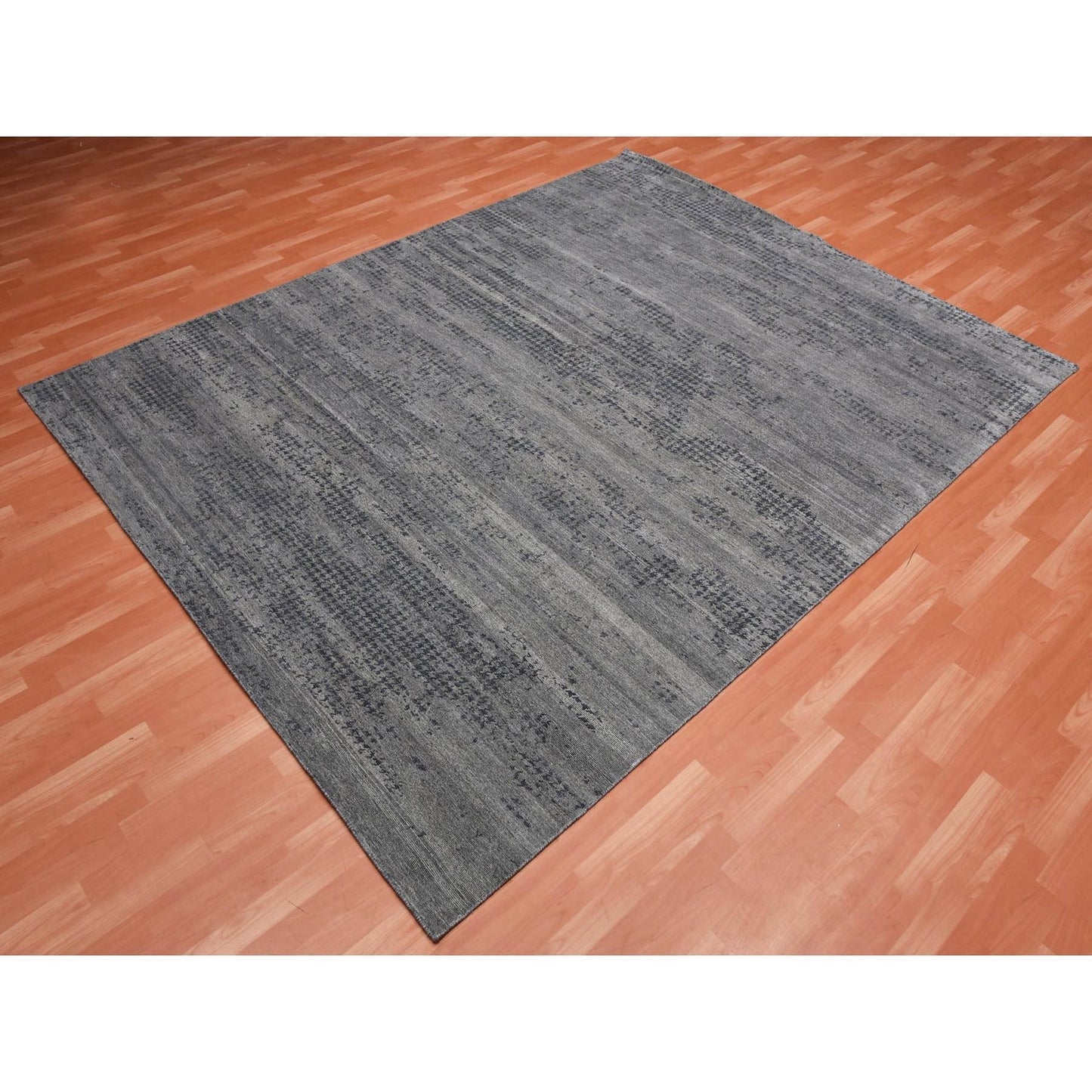 8'X10'1" Black And Gray Modern Design Pure Silk Hand Knotted Rug