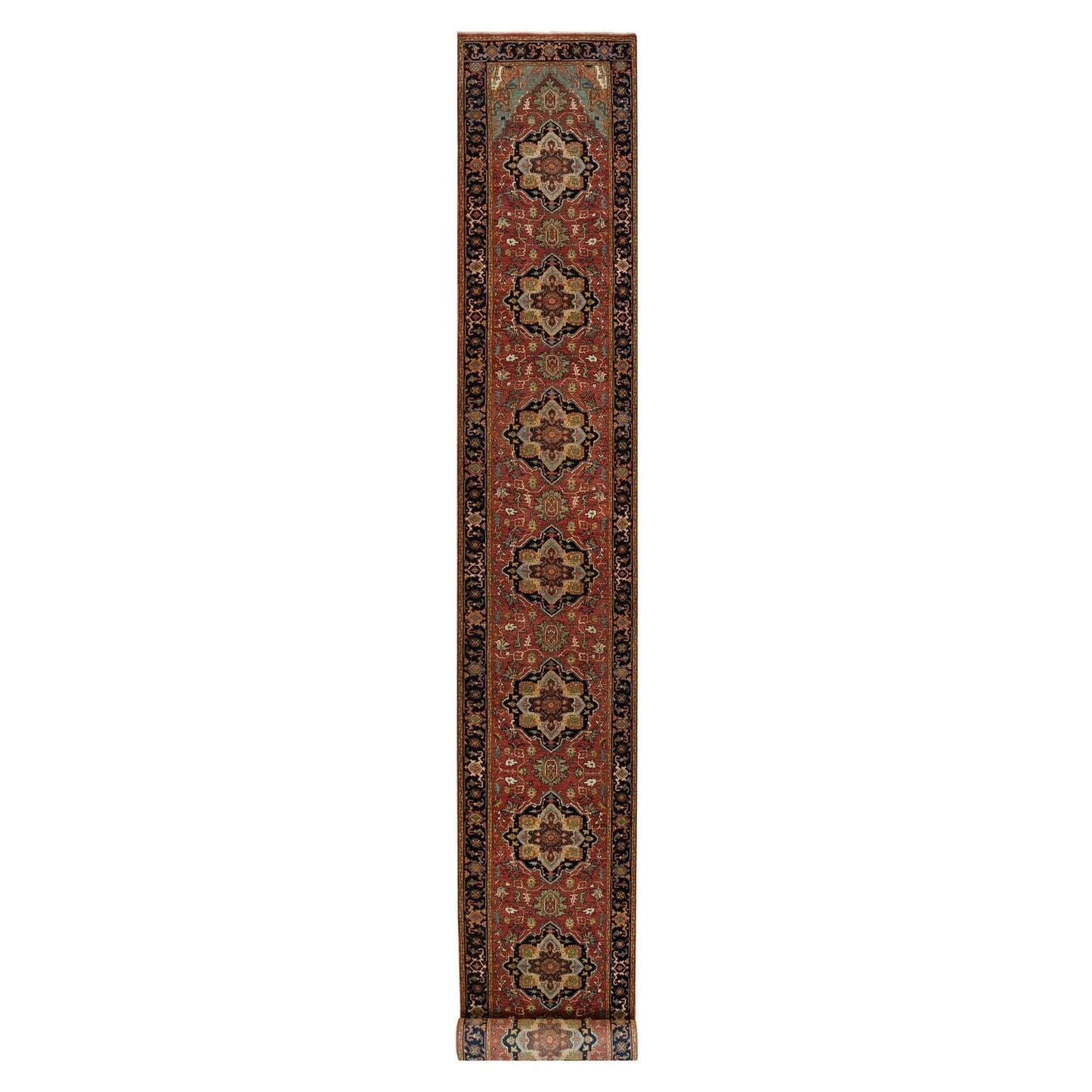 2'8"X22' Carmine Red Heris Re-Creation Soft Wool Xl Runner Oriental Rug