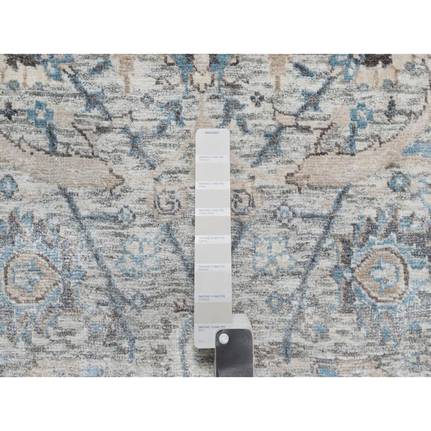2'7"X25'9" White Hand Knotted Sickle Leaf Silk And Wool Xl Runner Rug