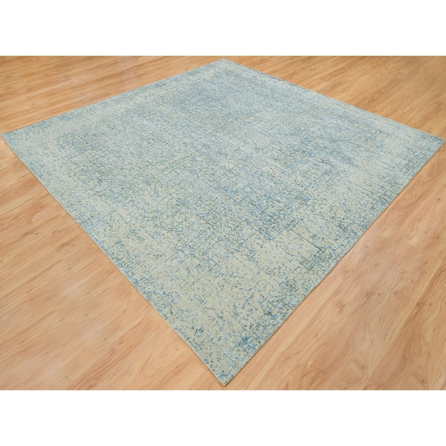 10'X10' Gray Modern Jacquard Hand Loomed Wool And Silk Square Rug