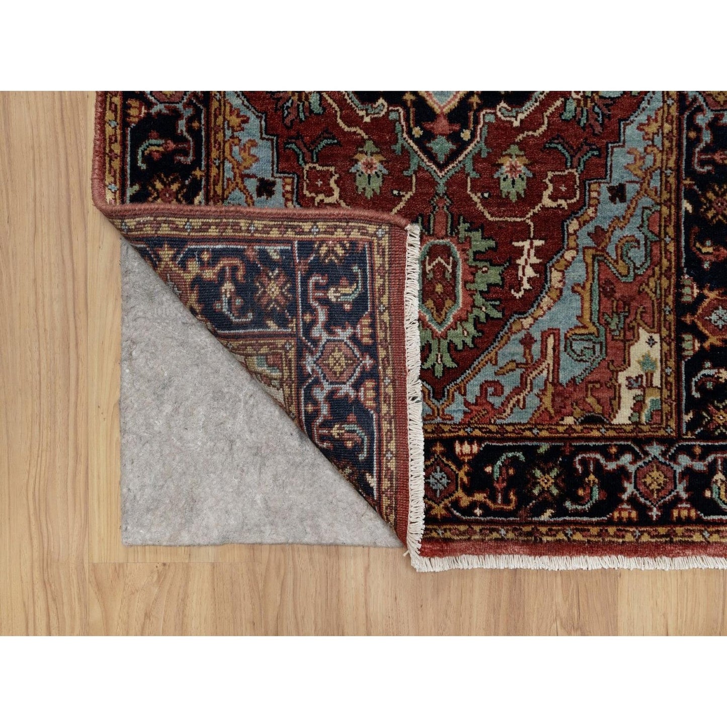 2'6"X6'3" Red Antiqued Heris Hand Knotted New Zealand Wool Runner Rug