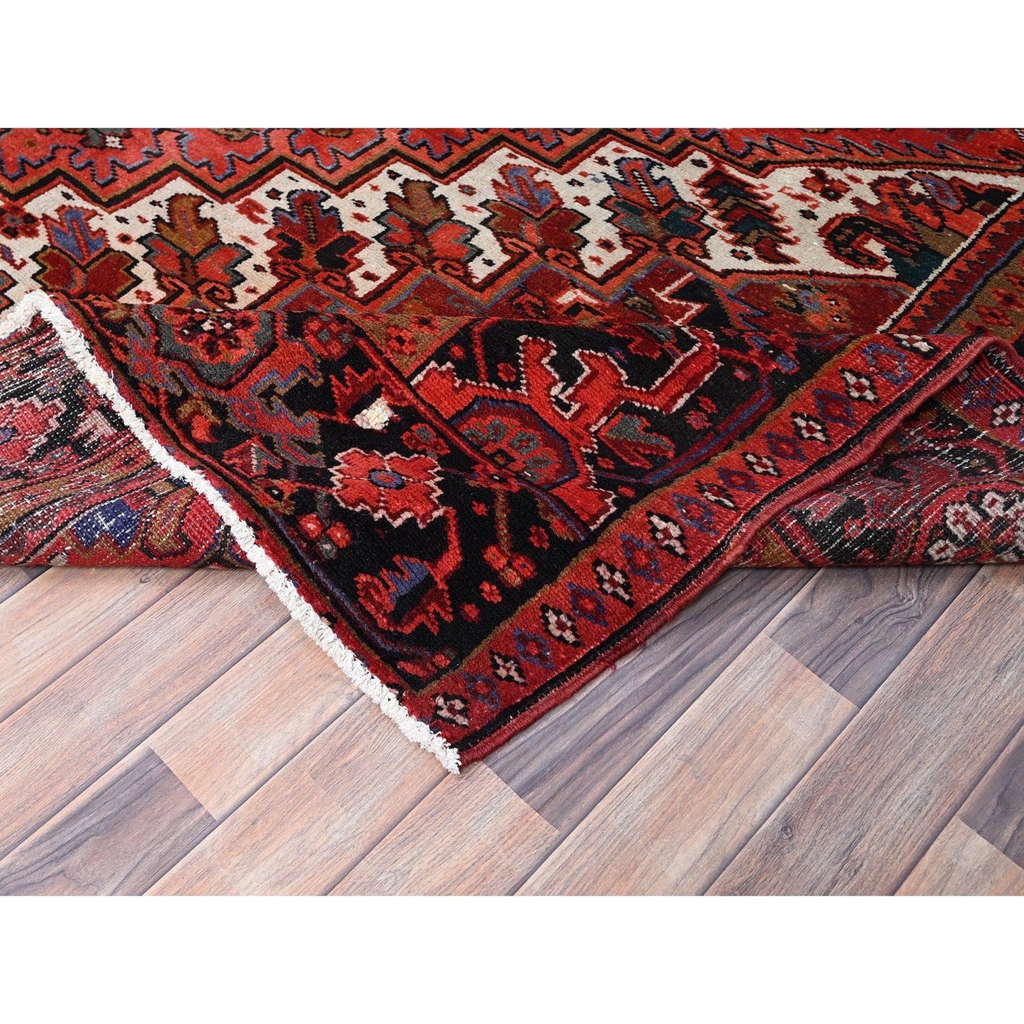 10'1"X12'10" Electric Crimson Red Vintage Semi Antique Heris Abrash Rug