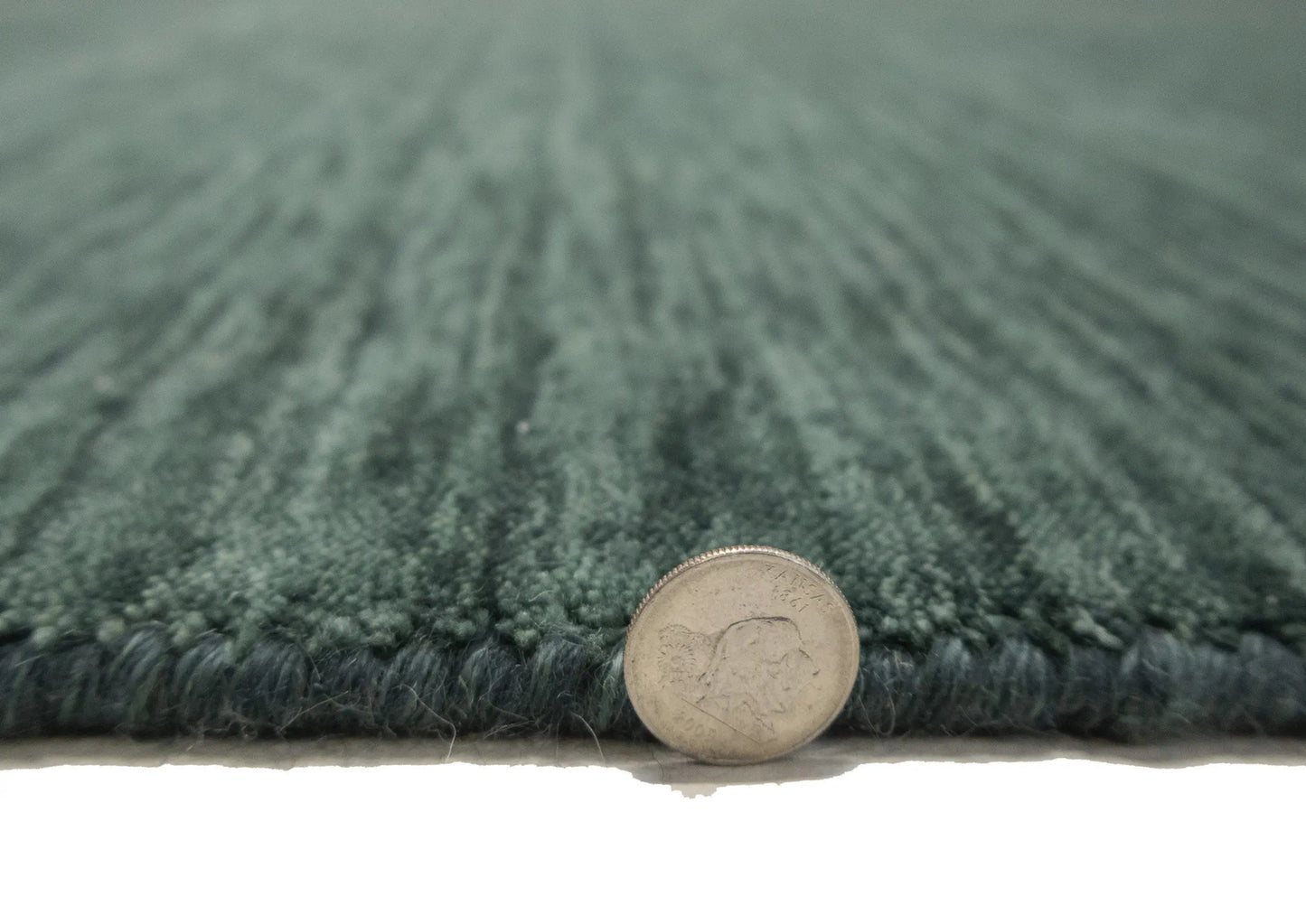 Solid Dark Green Hand-Loomed 9X12 Gabbeh Wool Rug