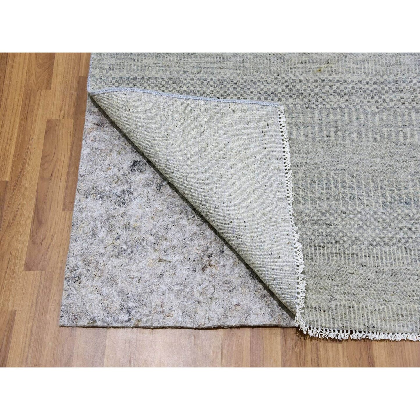 10'X10' Gray Undyed 100% Wool Modern Grass Design Hand Knotted Square Rug