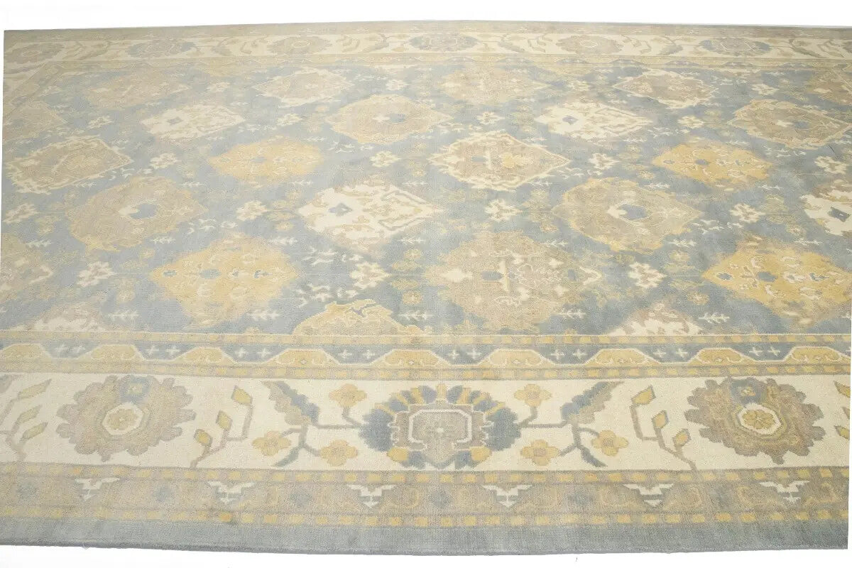Handmade Palatial Oushak Chobi Rug Blue-Gray