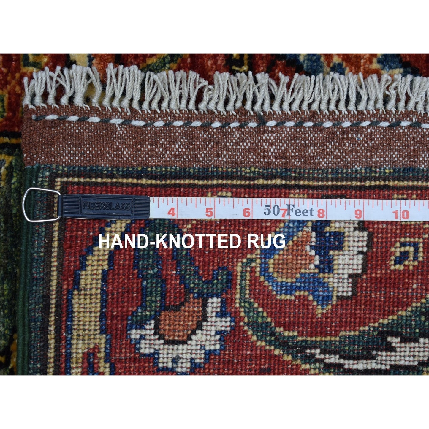 2'9"X9'7" Hand Knotted Green Afghan Turkoman Ersari Tribal Design Rug