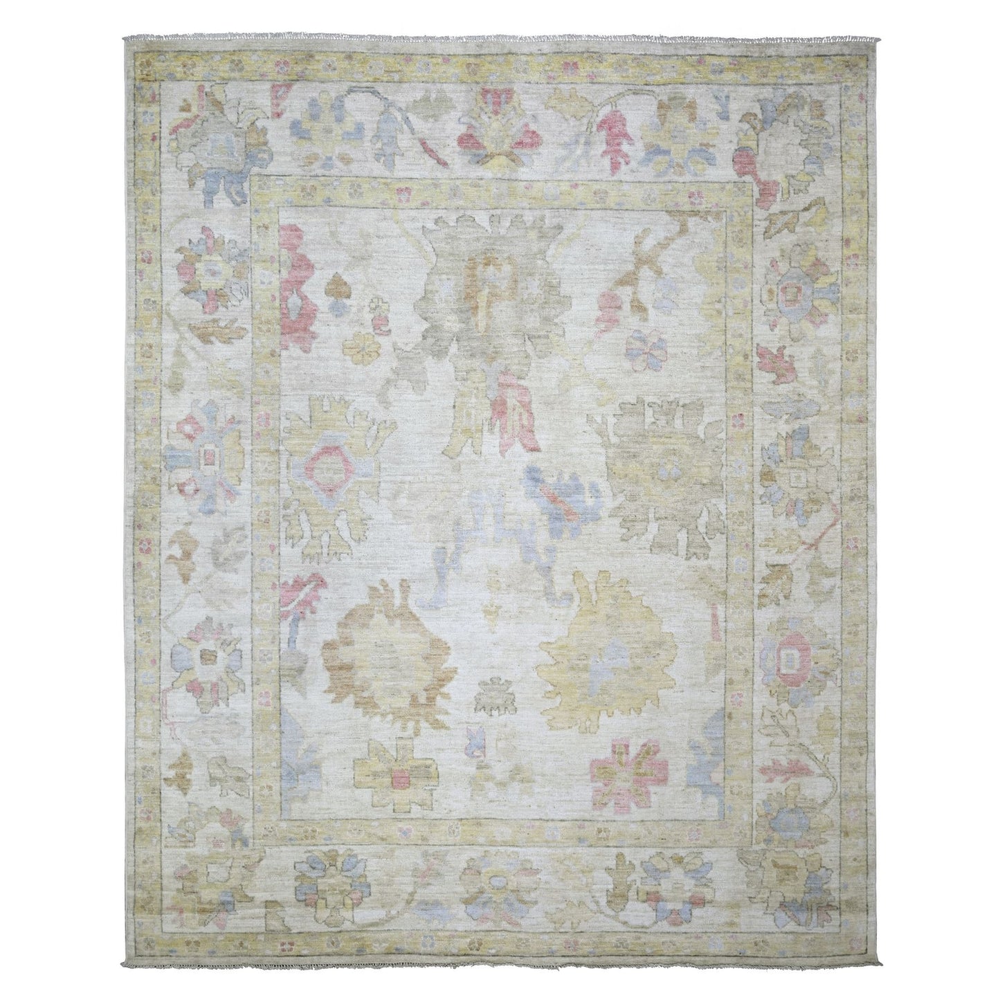 8'X9'9" Ivory Afghan Angora Oushak 100% Wool Hand Knotted Oriental Rug