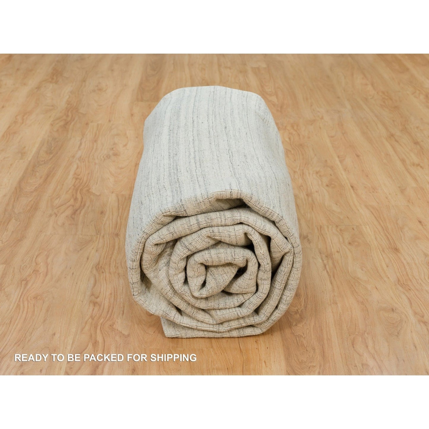 10'1"X14' Old Wood White Hand Loomed Plain Modern Design Undyed Wool Rug