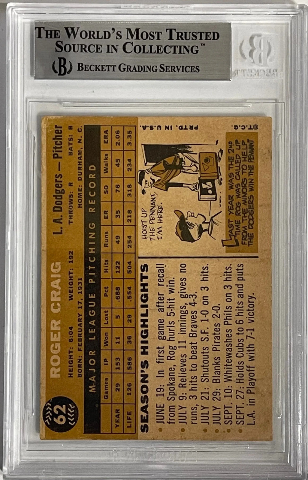 Roger Craig Autographed 1960 Topps Card #62 (Beckett)