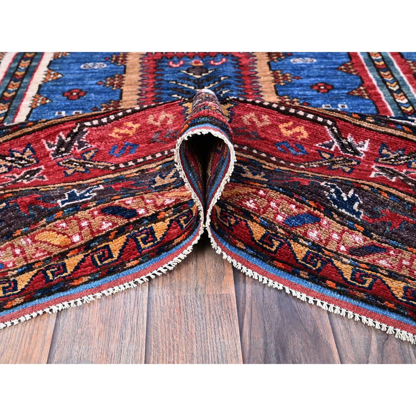 10'X10' Imperial Blue Caucasian Design Revival Hand Knotted Wool Square Rug