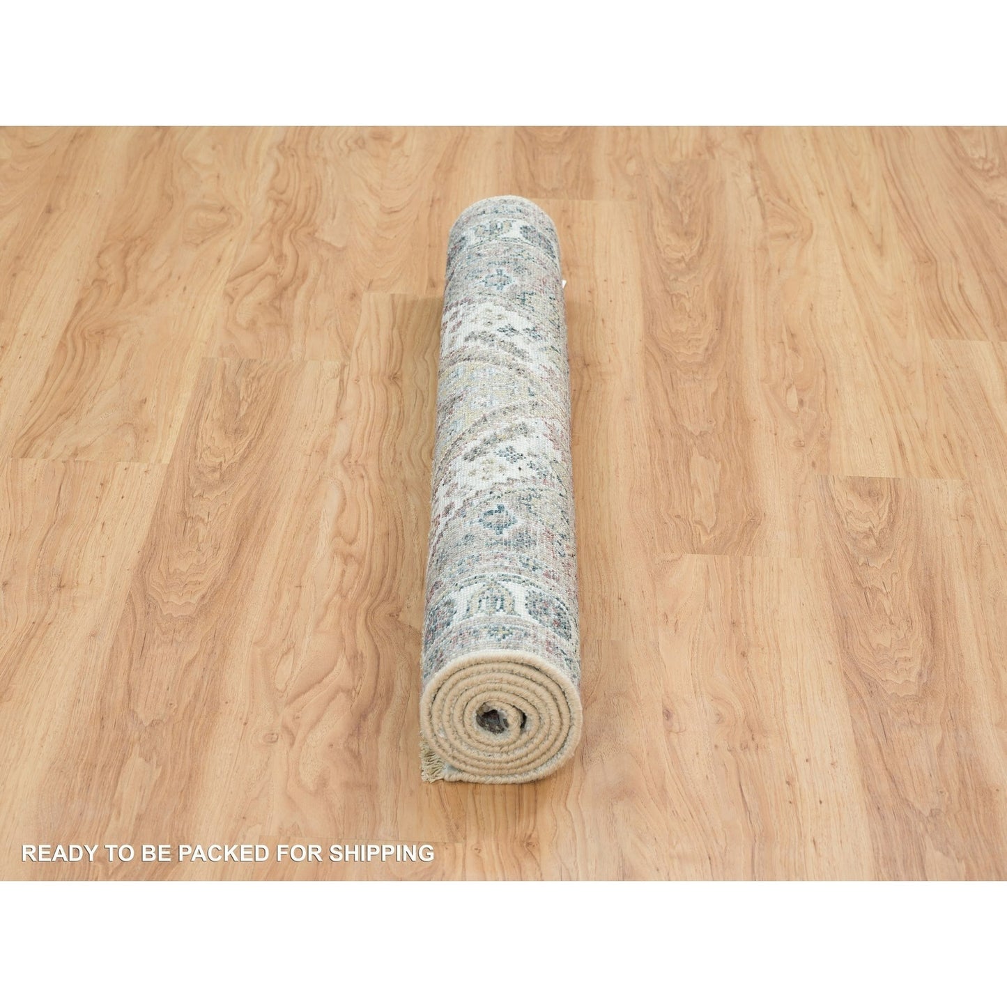 4'X5'10" Ivory Flower Rosettes Border Wool Hand Knotted Oriental Rug