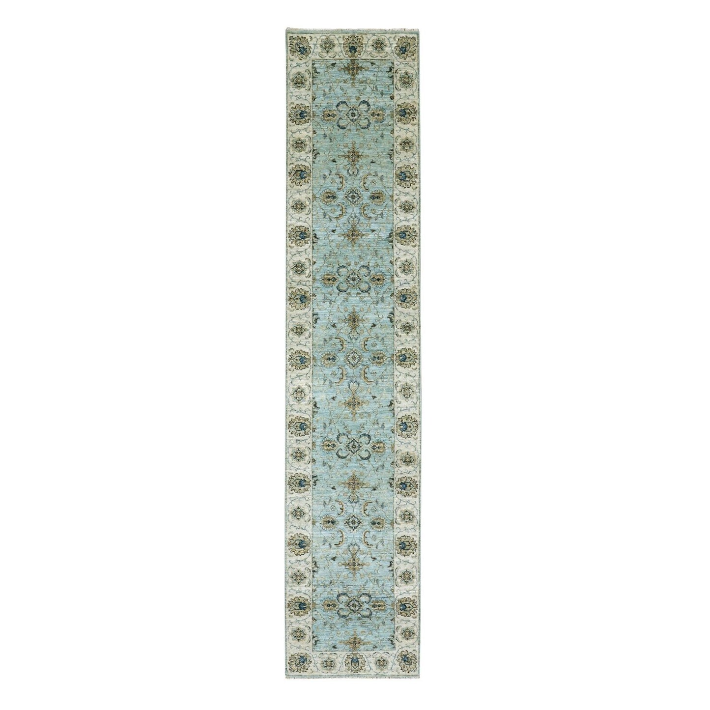 2'6"X12' Periwinkle Blue Wool Shah Abbas Hand Knotted Floral Runner Rug