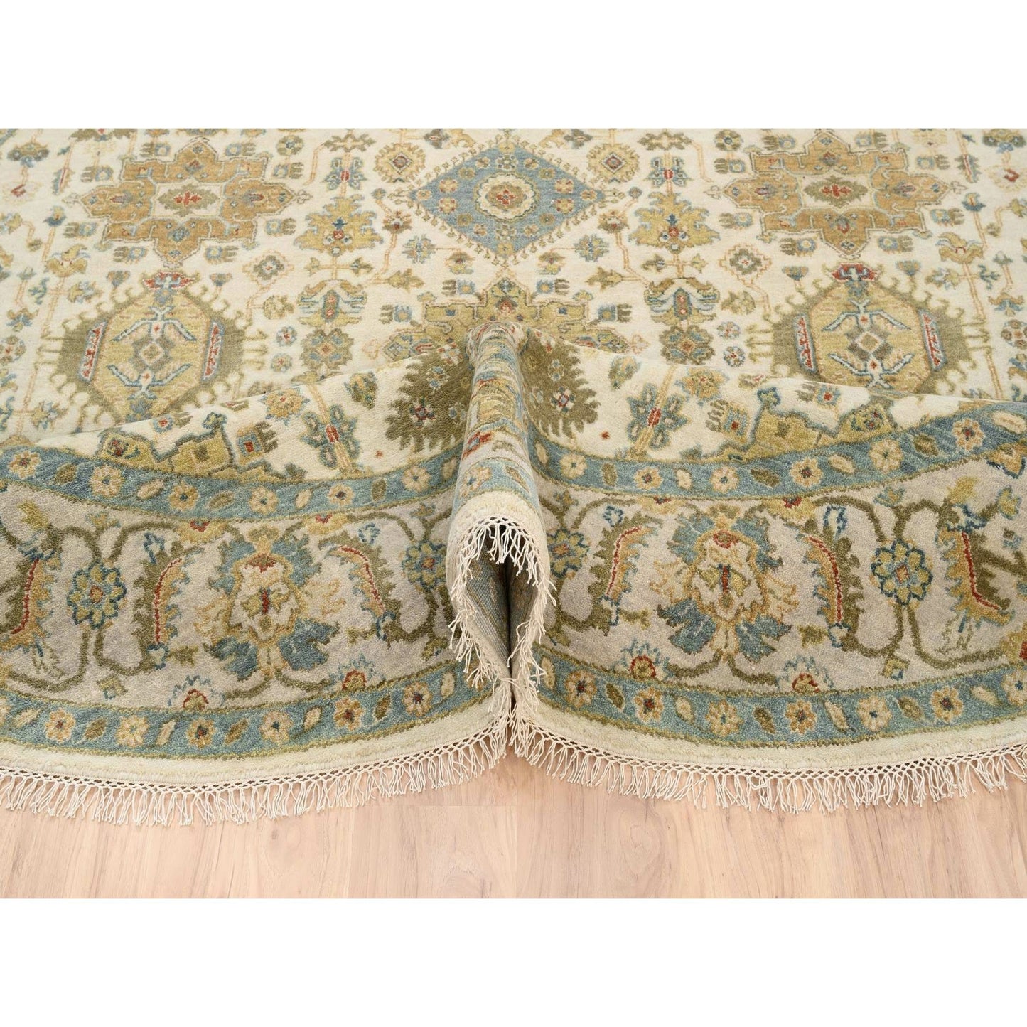 8'10"X8'10" Ivory Hand Knotted Karjihooz Design Wool Round Rug