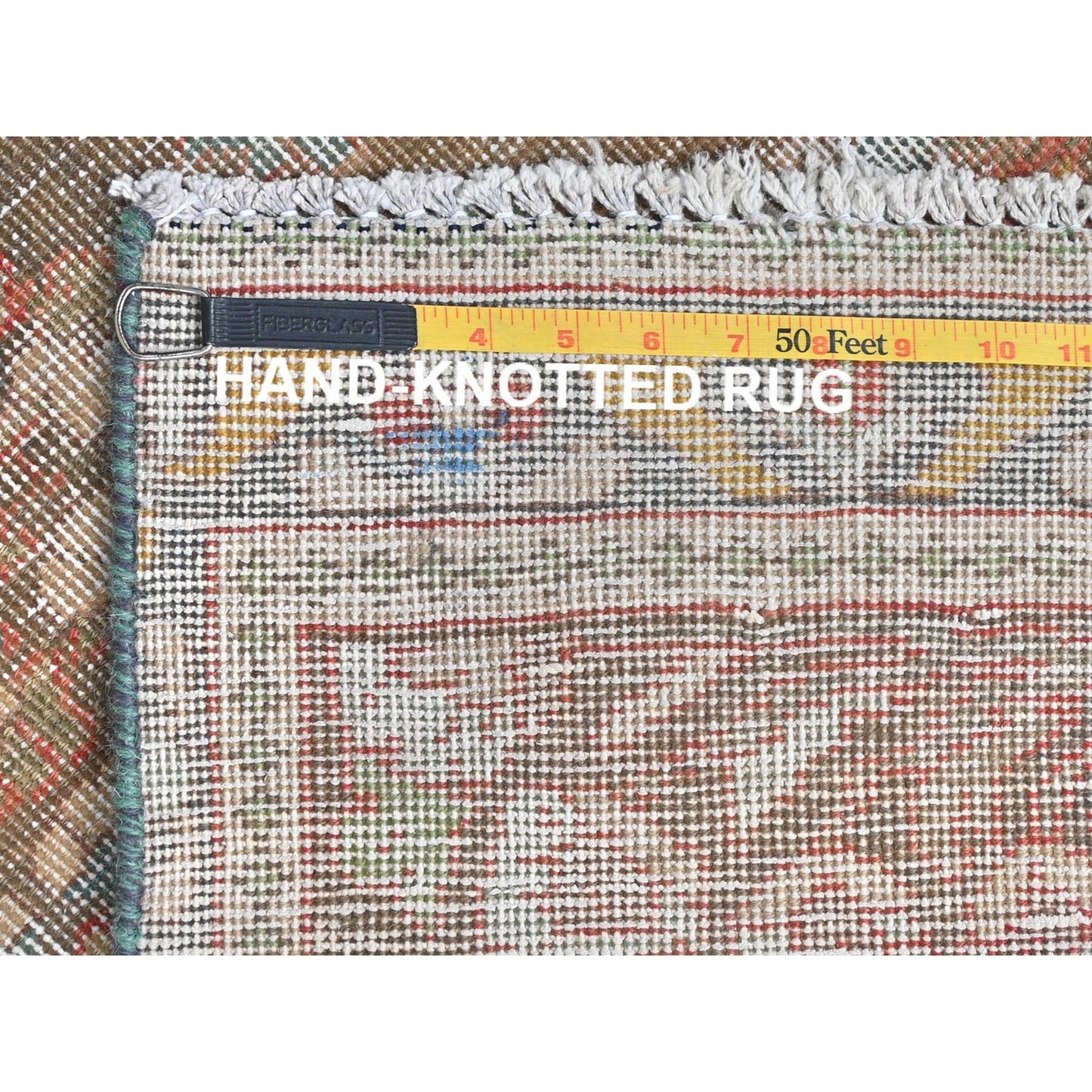 3'X10'1" Taupe Worn Down Old Farsian Hand Knotted Wool Wide Runner Rug