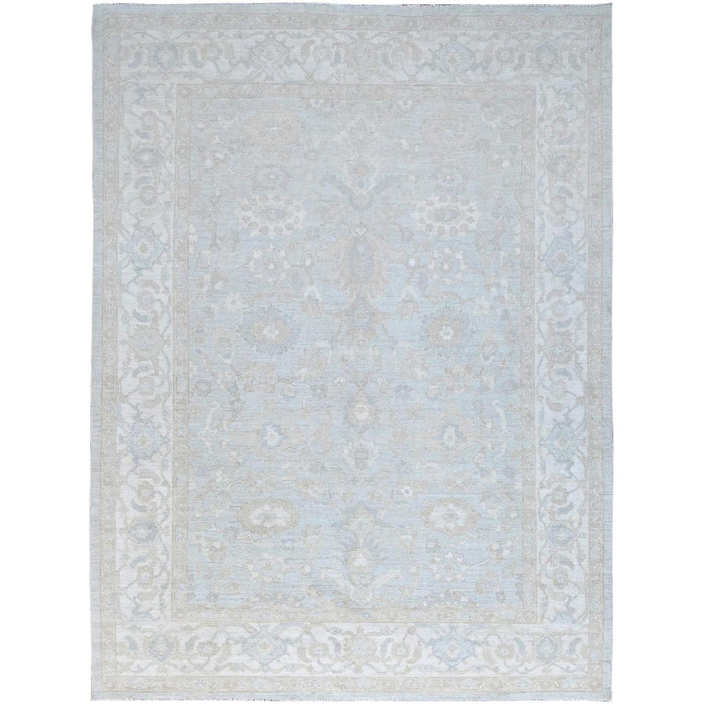 9'1"X12' Sterling Gray Hand Knotted Afghan Peshawar Wool Geometric Rug