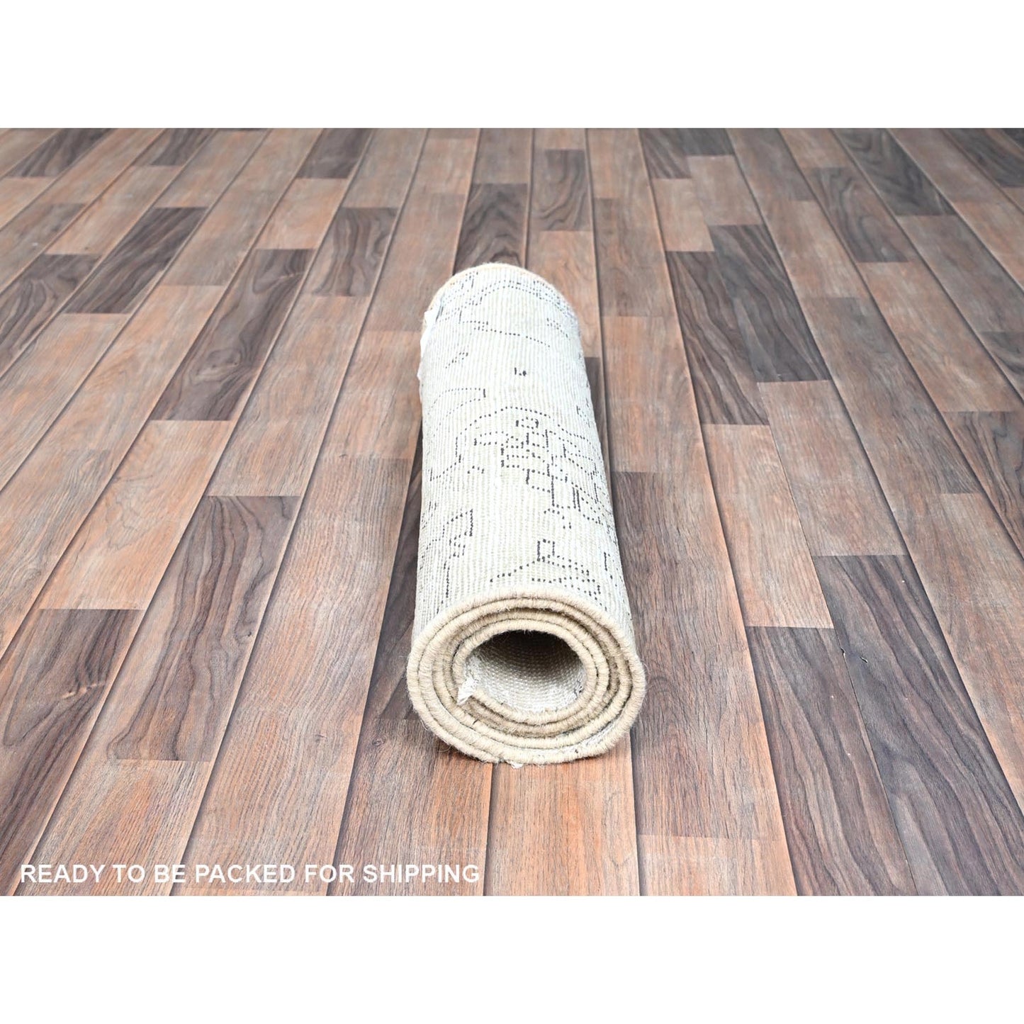 2'2"X5'10" White Hand Knotted Vintage Zoroastrian Tebraz Oriental Rug