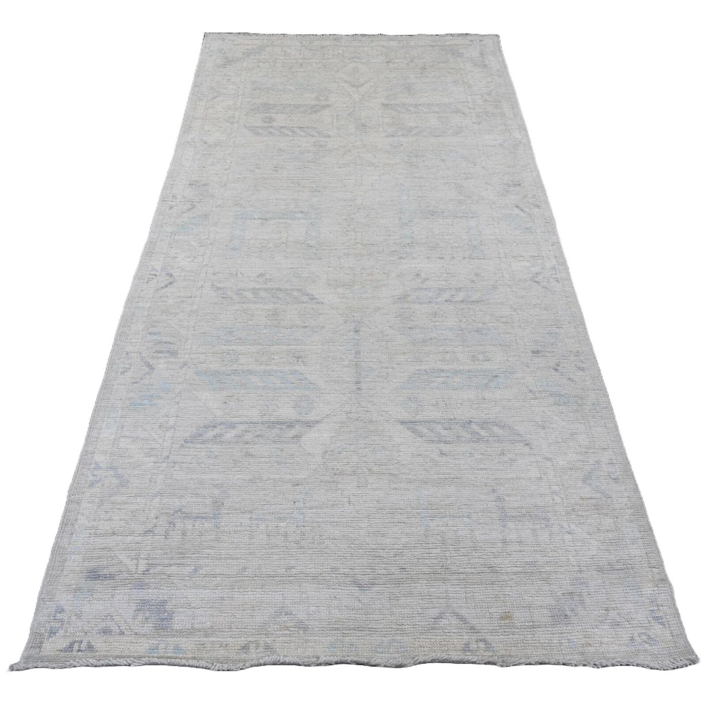 4'1"X8' Gray Anatolian Village Inspired Pure Wool Hand Knotted Runner Rug