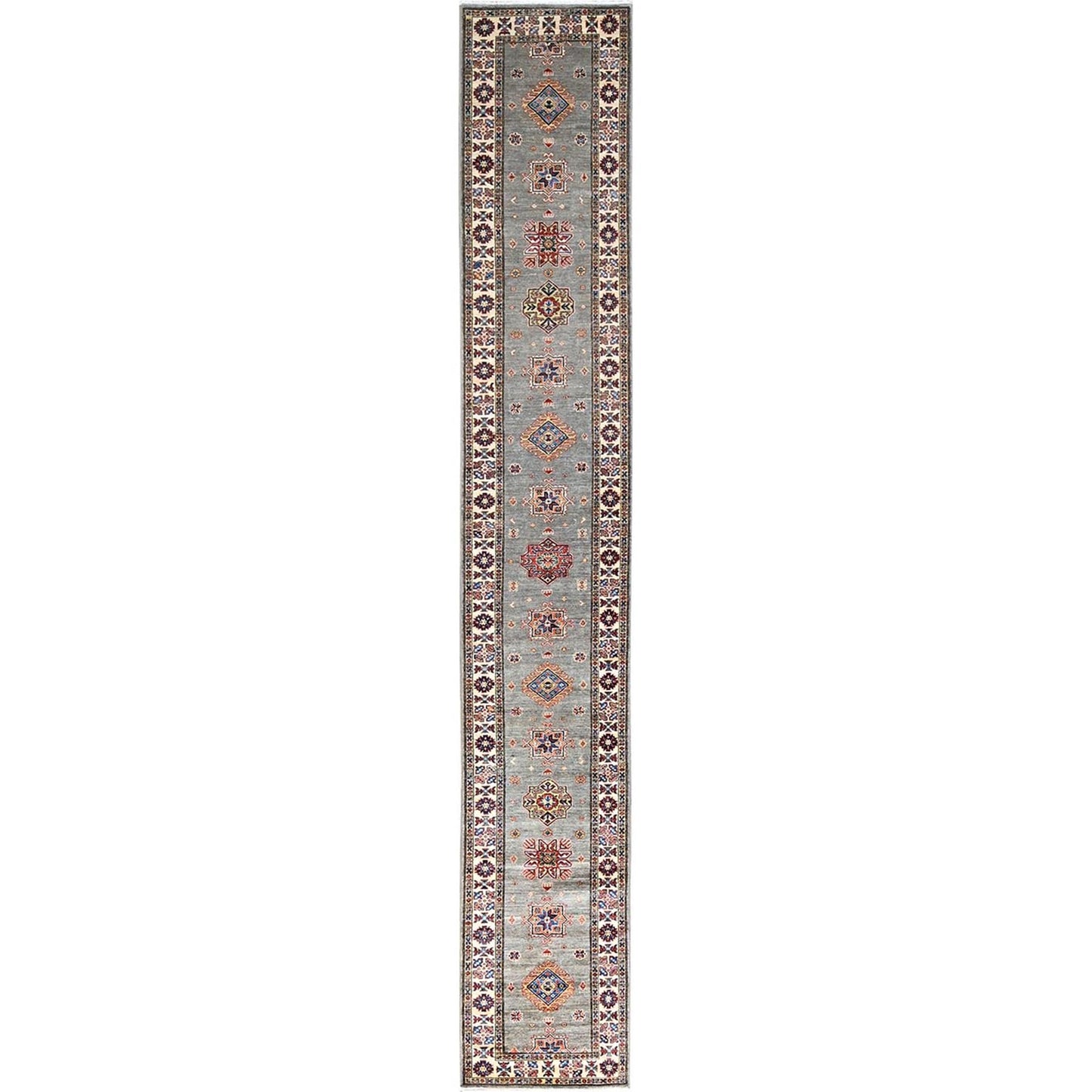 2'8"X15'5" Gray Afghan Super Kazak 100% Wool Oversized Oriental Runner Rug