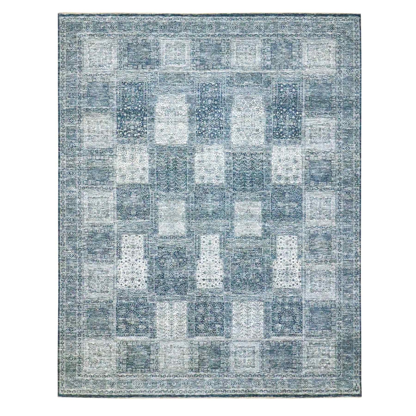8'1"X10'2" Aegean Blue Garden Design Agra Hand Knotted 100% Wool Rug
