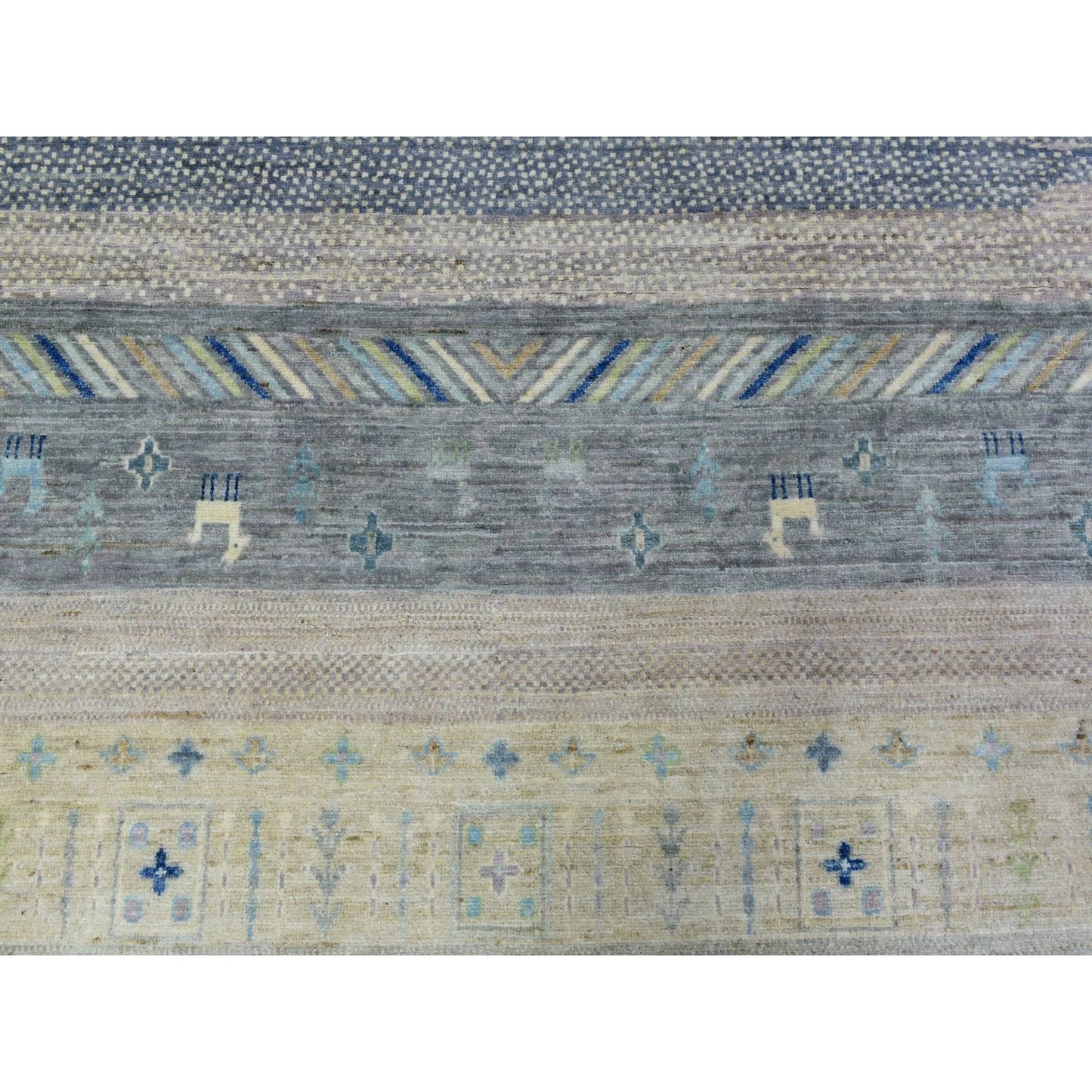 10'2"X13'7" Blue Afghan Kashkuli Gabbeh Pure Wool Hand Knotted Rug
