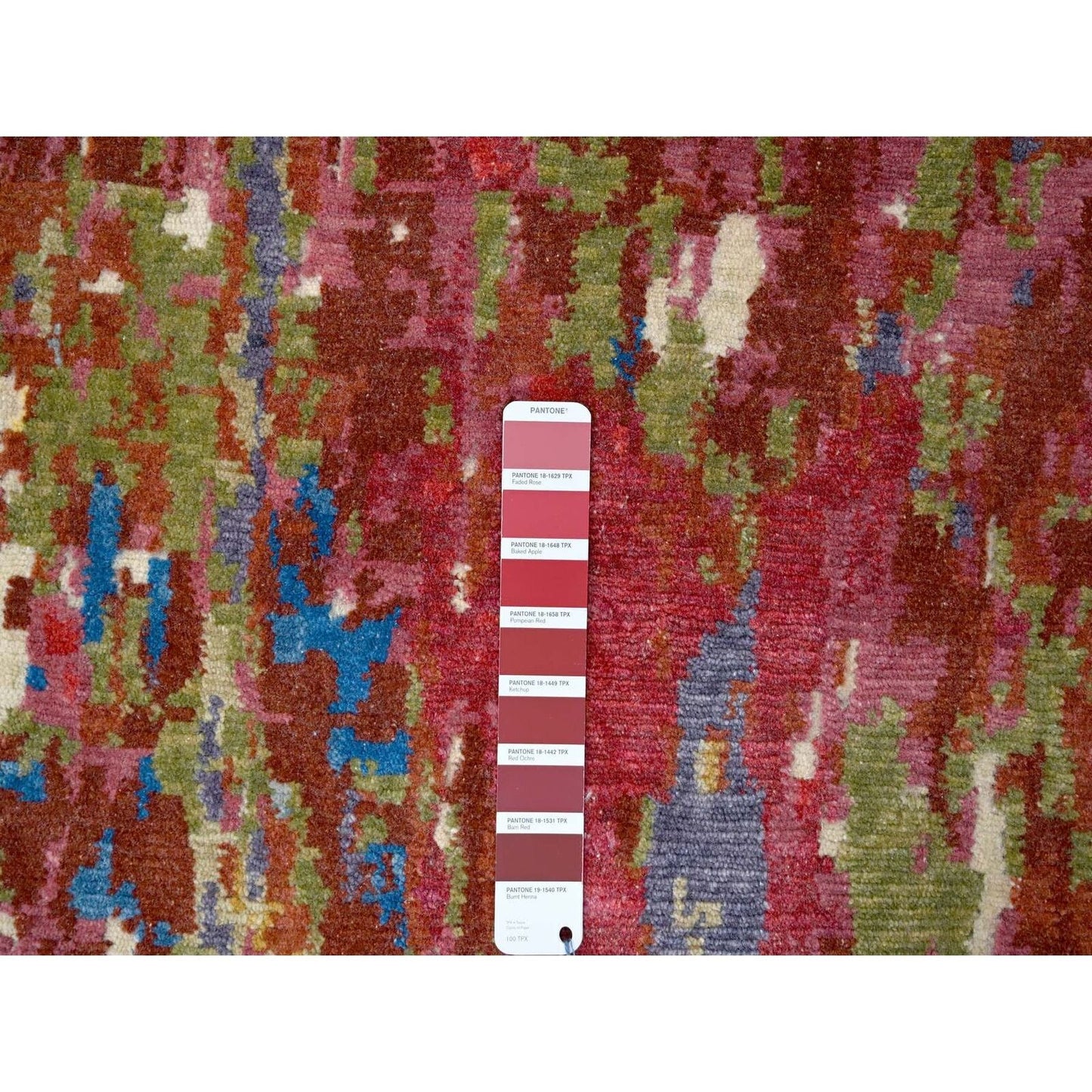 9'3"X12'2" Accessible Beige Pure Wool Abstract Design Hand Knotted Rug