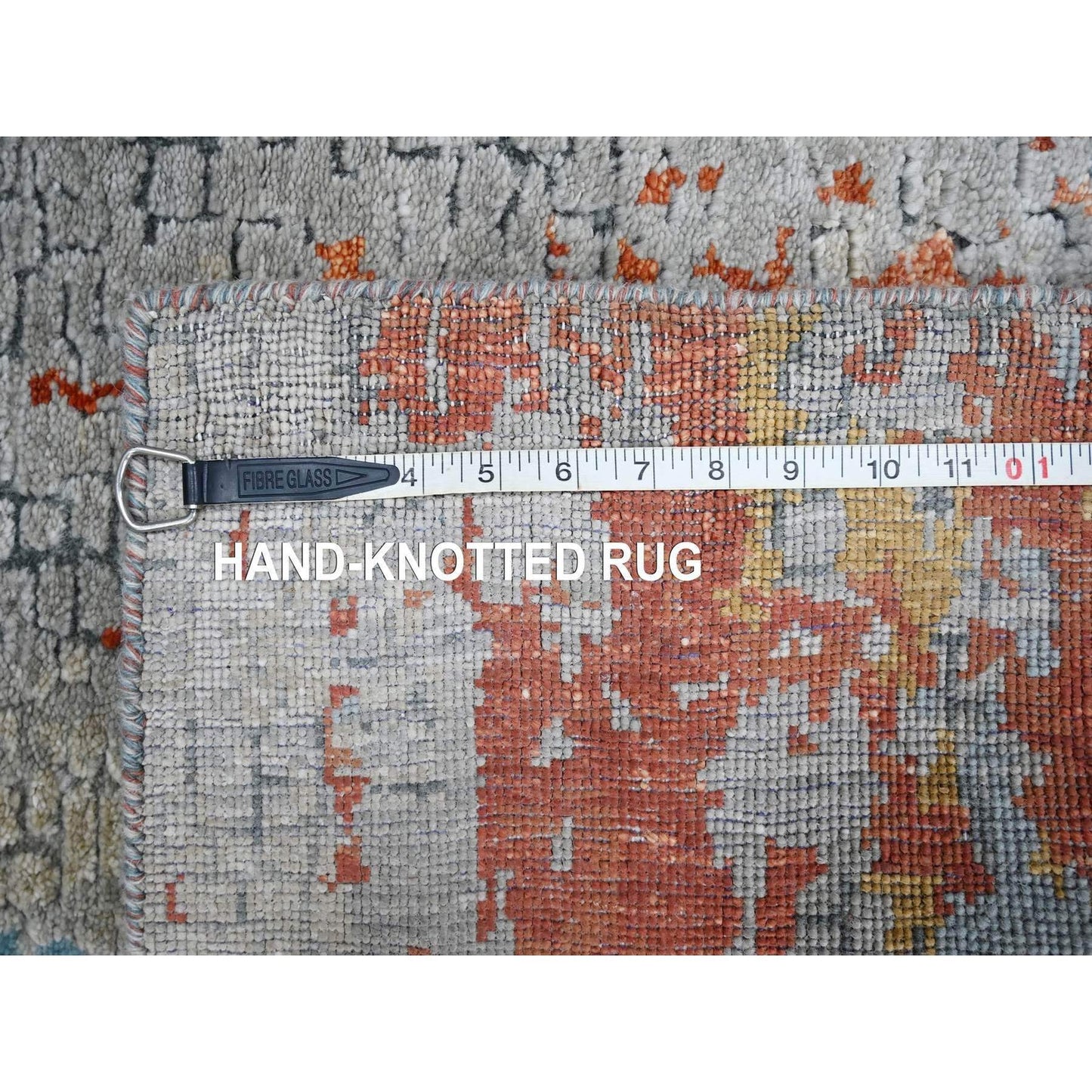 2'7"X5'8" Orange & Gray Wool And Silk Fire Design Hand Knotted Runner Rug