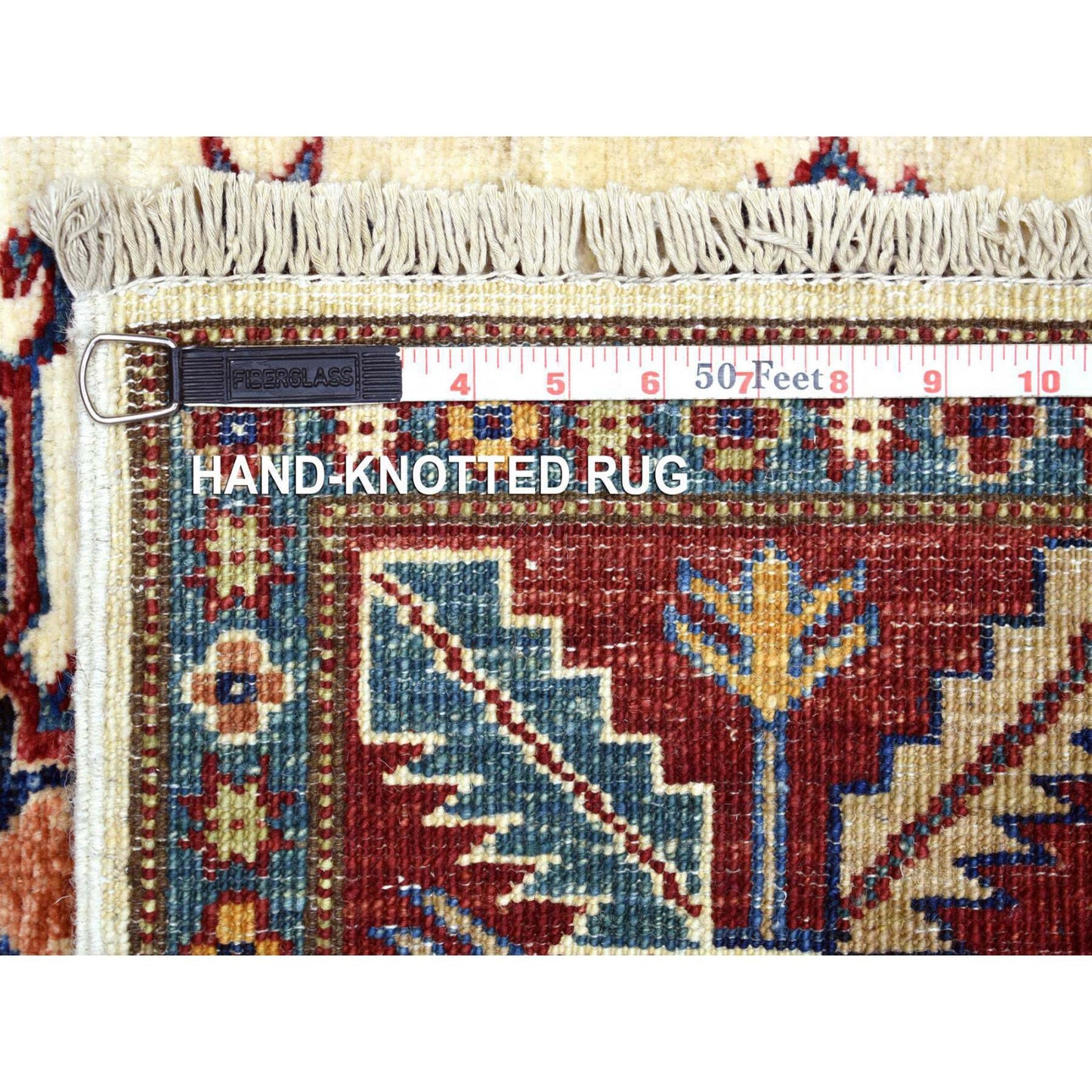 2'9"X8'6" Ivory Soft Wool Hand Knotted Afghan Super Kazak Runner Rug
