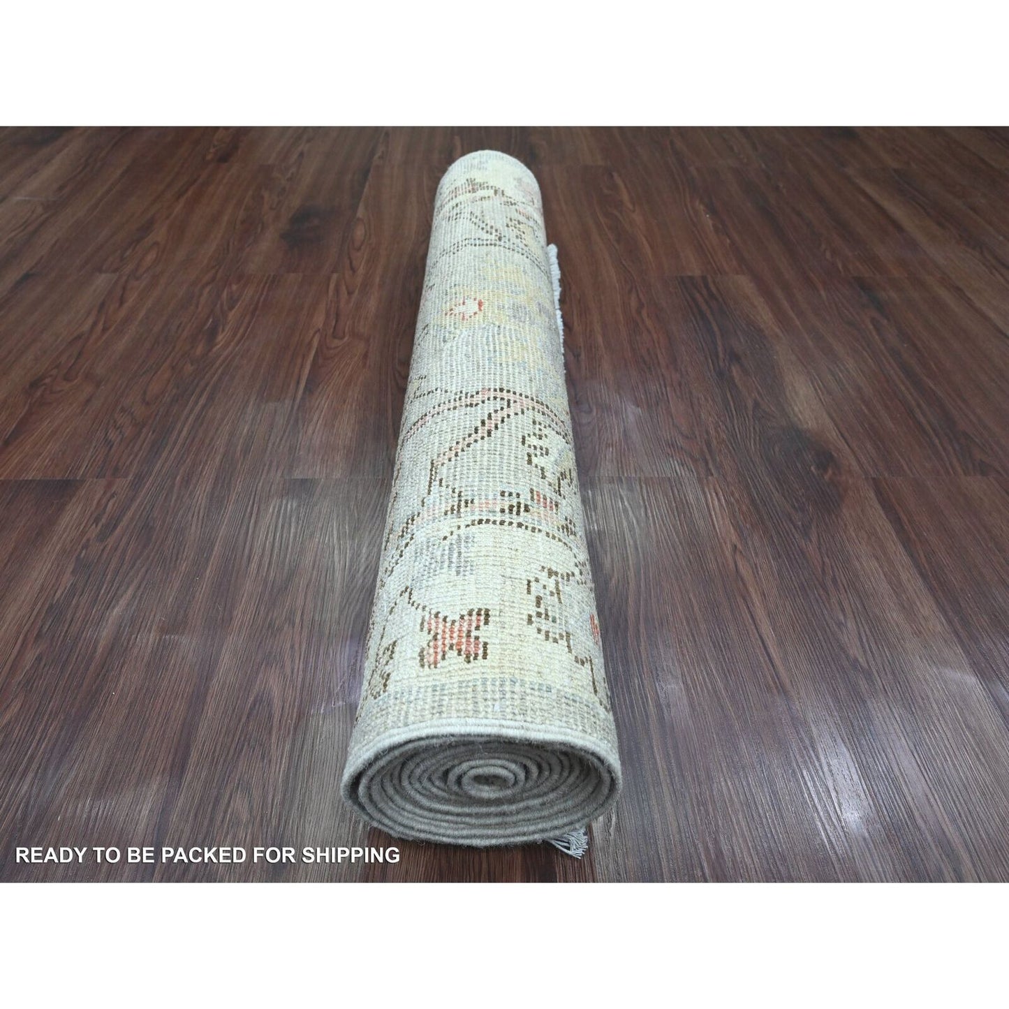 3'X10'6" Gray Afghan Angora Oushak Hand Knotted 100% Wool Runner Rug