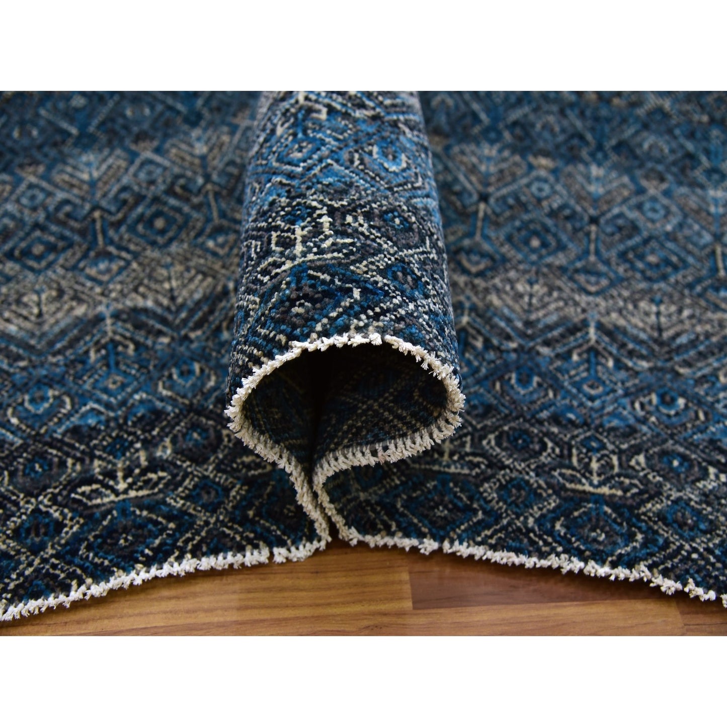 10'1"X10'1" Blue Hand Knotted Kohinoor Herrita Design Wool Square Rug