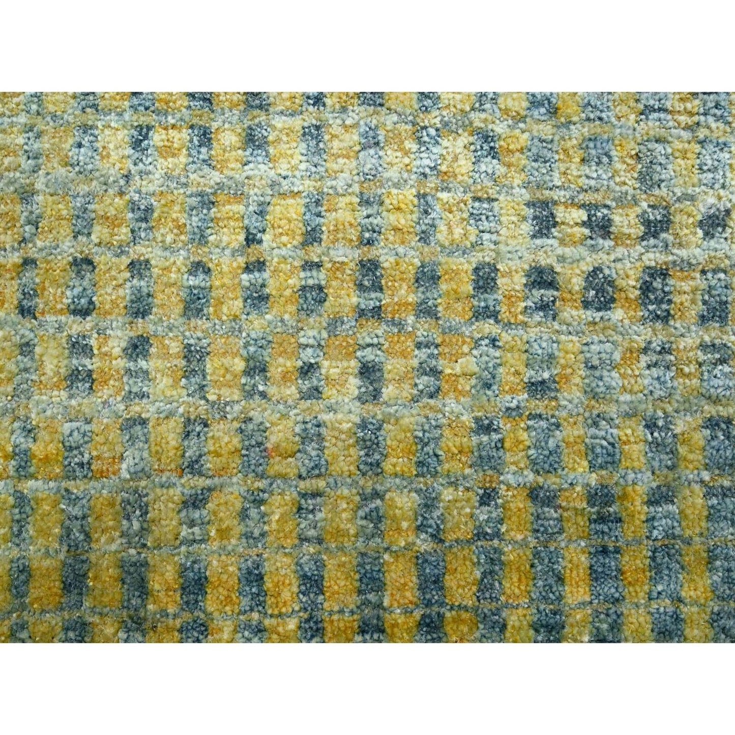 9'X12'2" Yellow Mid Century Inspired Wool & Pure Silk Hand Knotted Rug