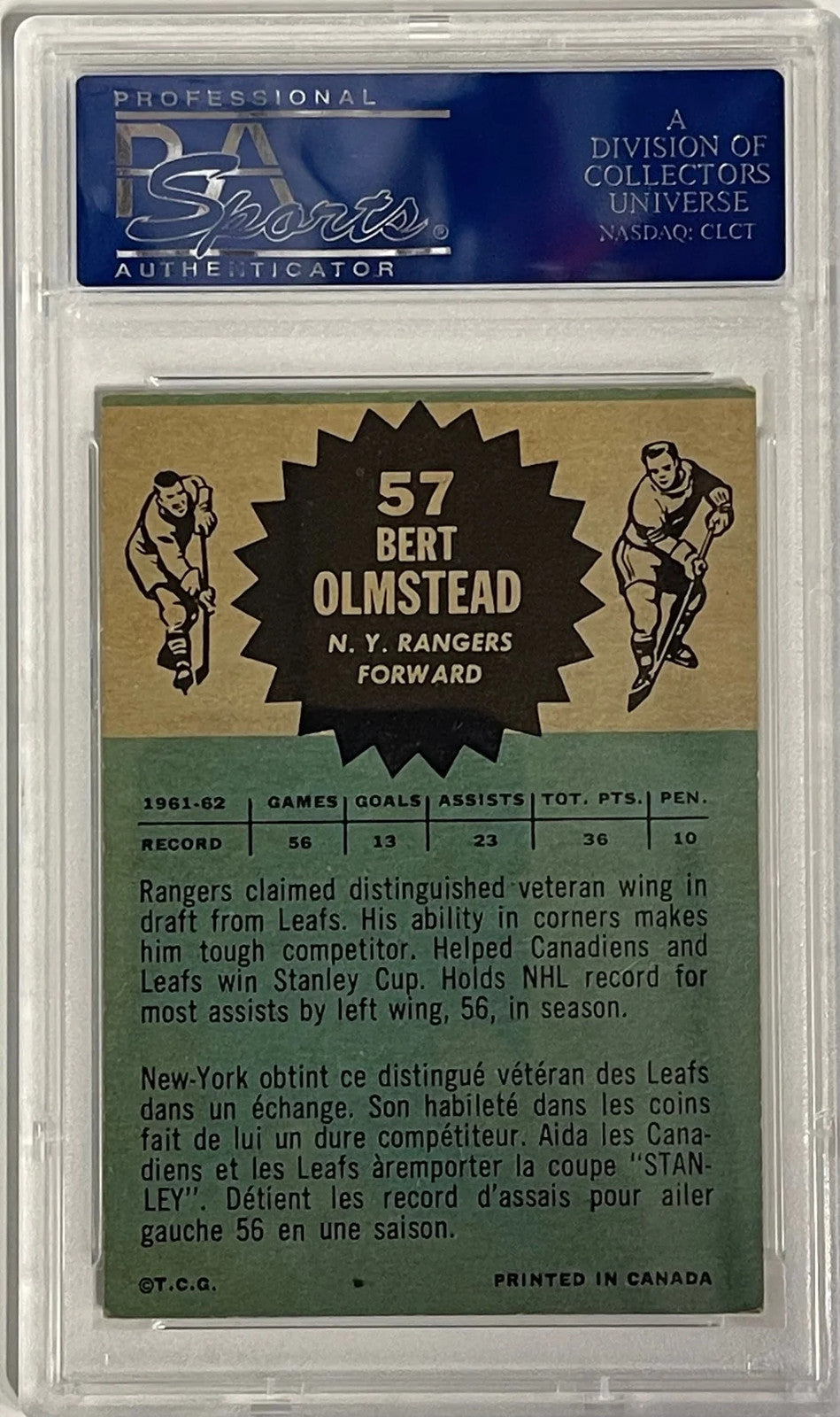 Bert Olmstead Autographed 1962-63 Topps Card #57 (Psa)