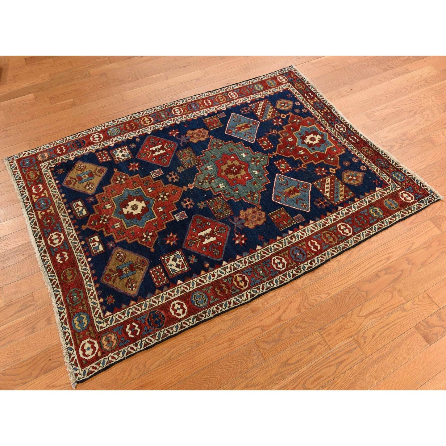 4'1"X5'10" Yale Blue Antique North West Zoroastrian Wool Hand Knotted Rug
