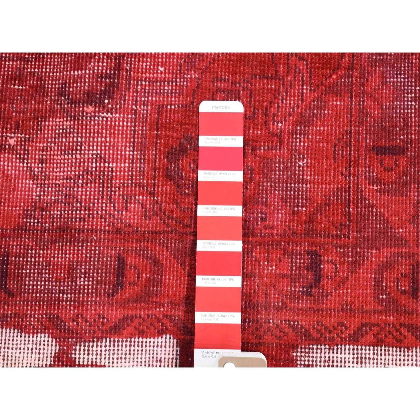 8'2"X11'1" Red Overdyed Vintage Tebraz Design Pure Wool Hand Knotted Rug