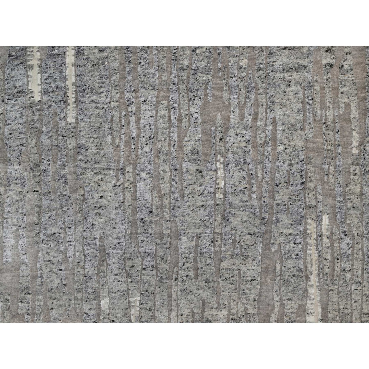 8'1"X10'2" Gray Nepali Weave Line Design Textured Wool Hand Knotted Rug