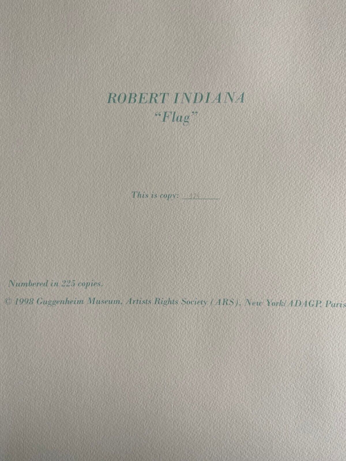 Robert Indiana Lithograph Guggenheim Museum Coa