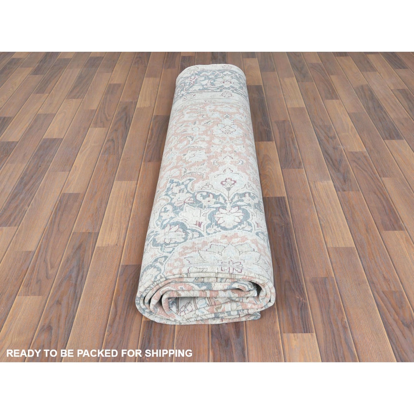 9'8"X12'10" Worn Wool Hand Knotted Ivory Vintage Farsian Karman Rug