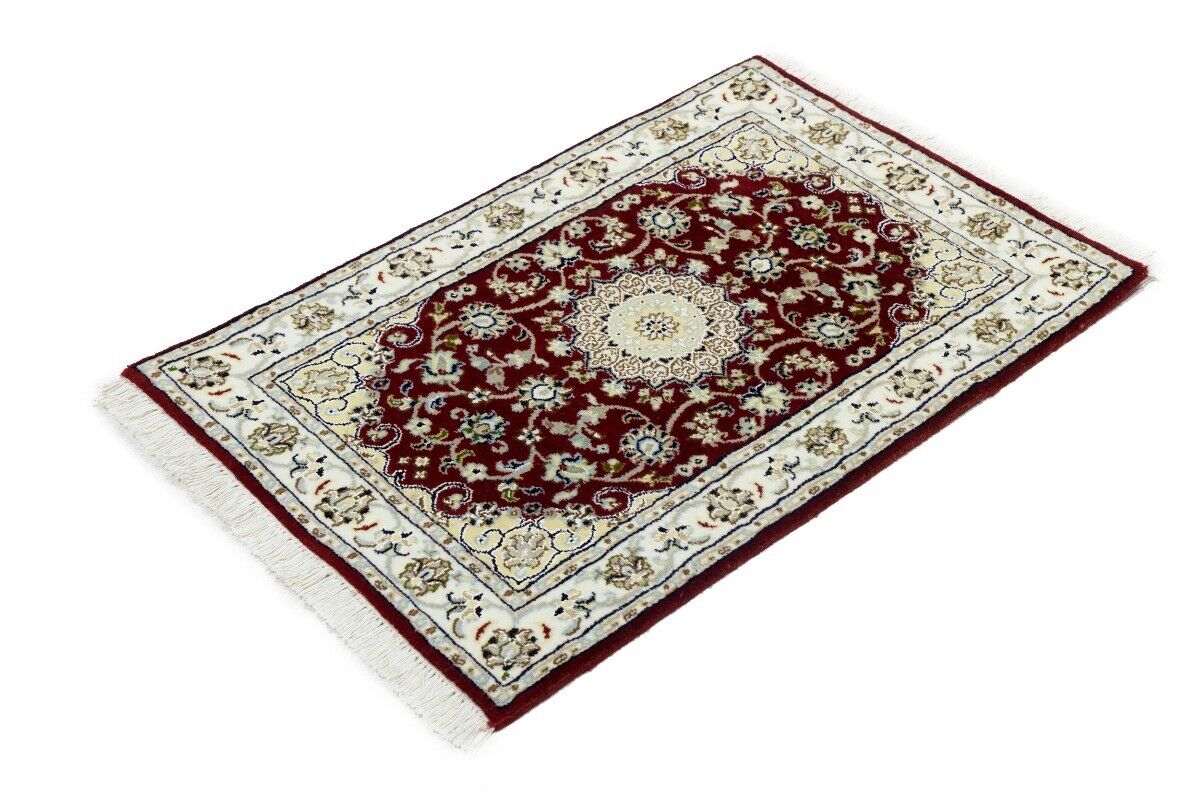Small Hand-Knotted Red Floral Indo-Nain Oriental