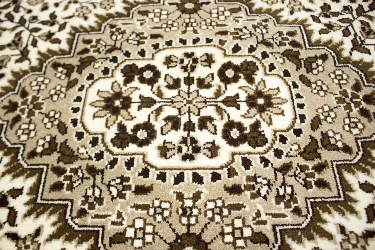 Hand-Knotted Cream Kirman Square Rug Oriental