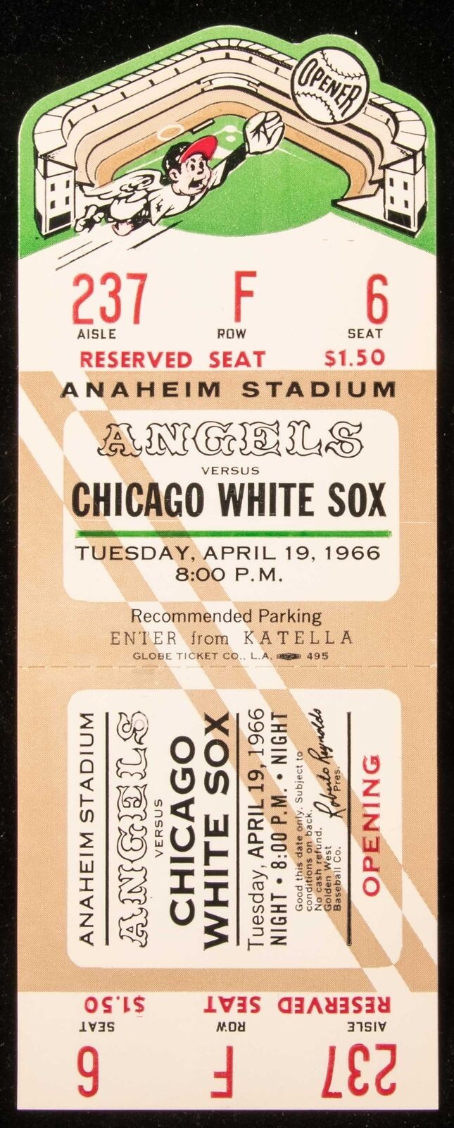 April 19, 1966 California Angels First Game At Anaheim Stadium Full Ticket