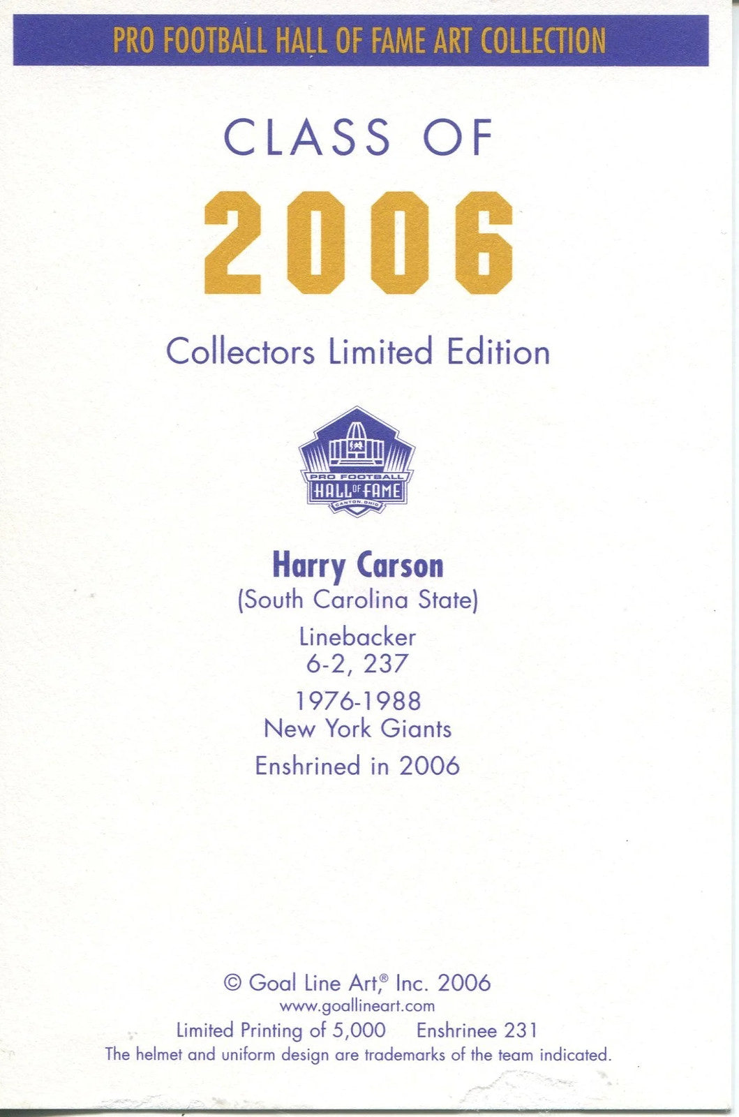 (JSA) Harry Carson 1st Day Cover Envelope