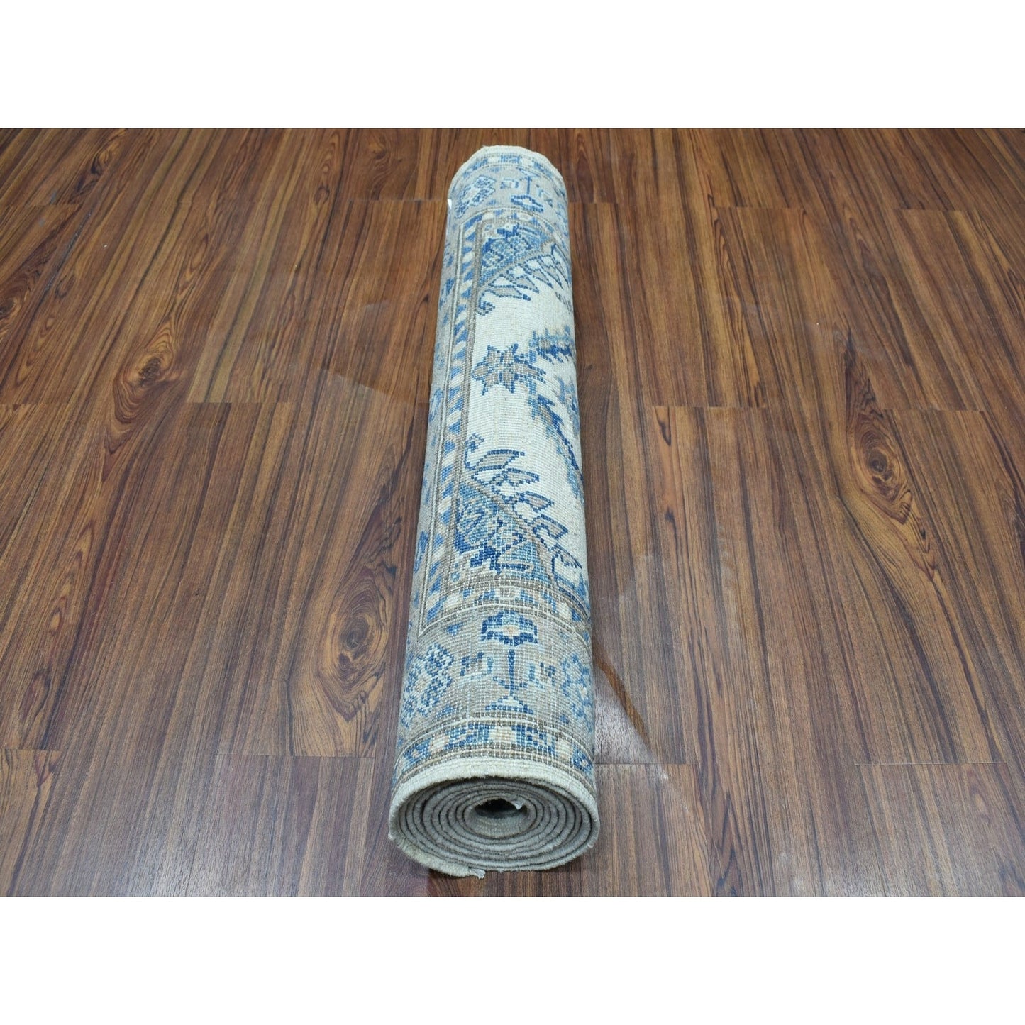 2'9"X10'7" Ivory Vintage Look Kazak Pure Wool Hand Knotted Runner Rug